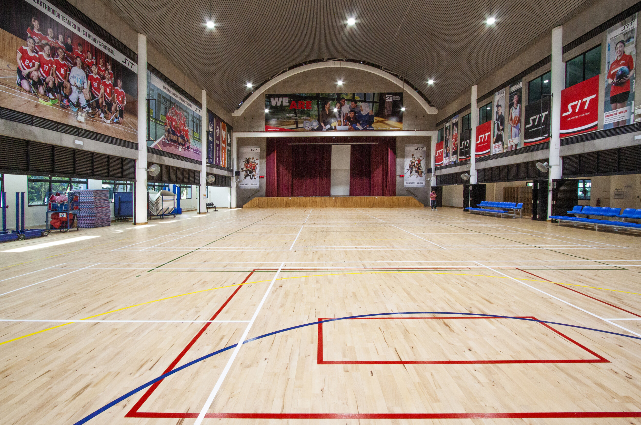 Brightened up the stage and sports hall with Junckers Beech sports floor