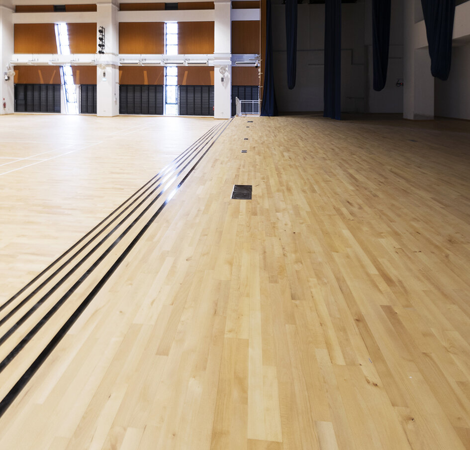 Multipurpose hall stage- Junckers Beech Harmony timber flooring