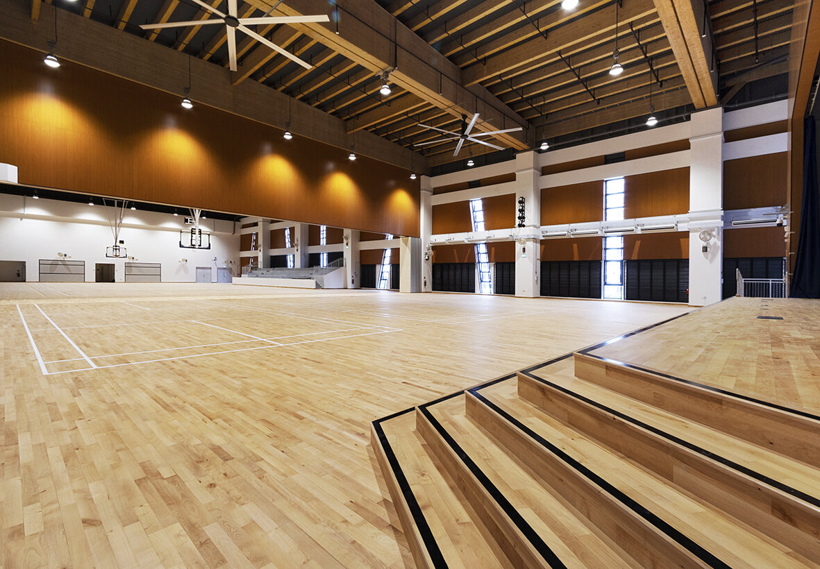 Combined Multipurpose hall + Indoor Sports Hall - Junckers Beech Harmony timber flooring