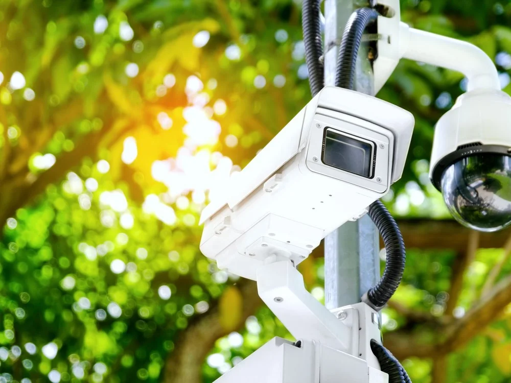 CCTV camera mounted on a street pole