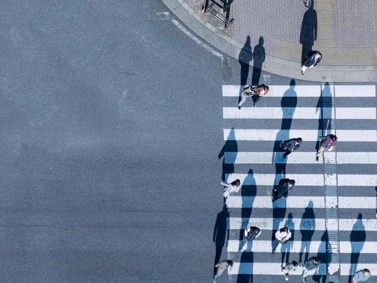 Pedestrians crossing, seen from above