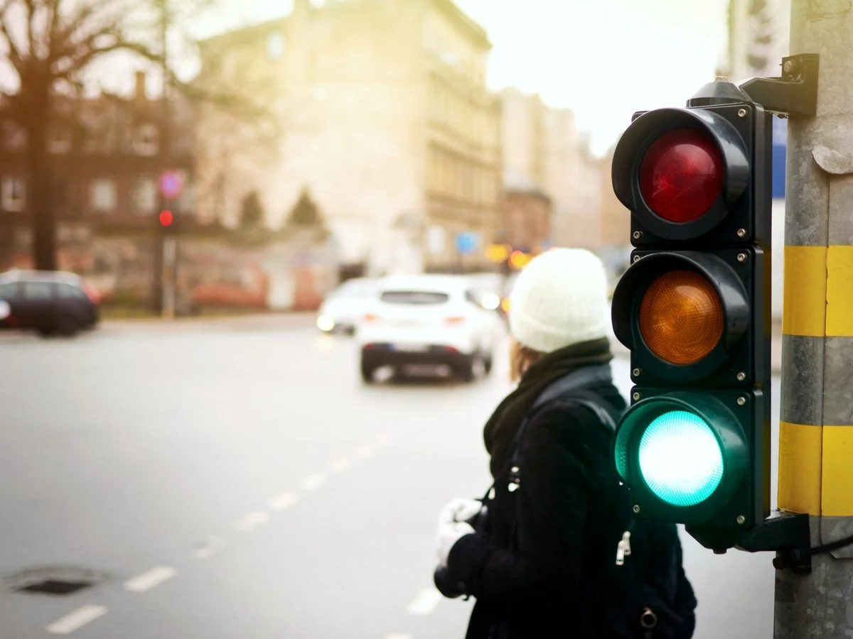 UK traffic signal showing green