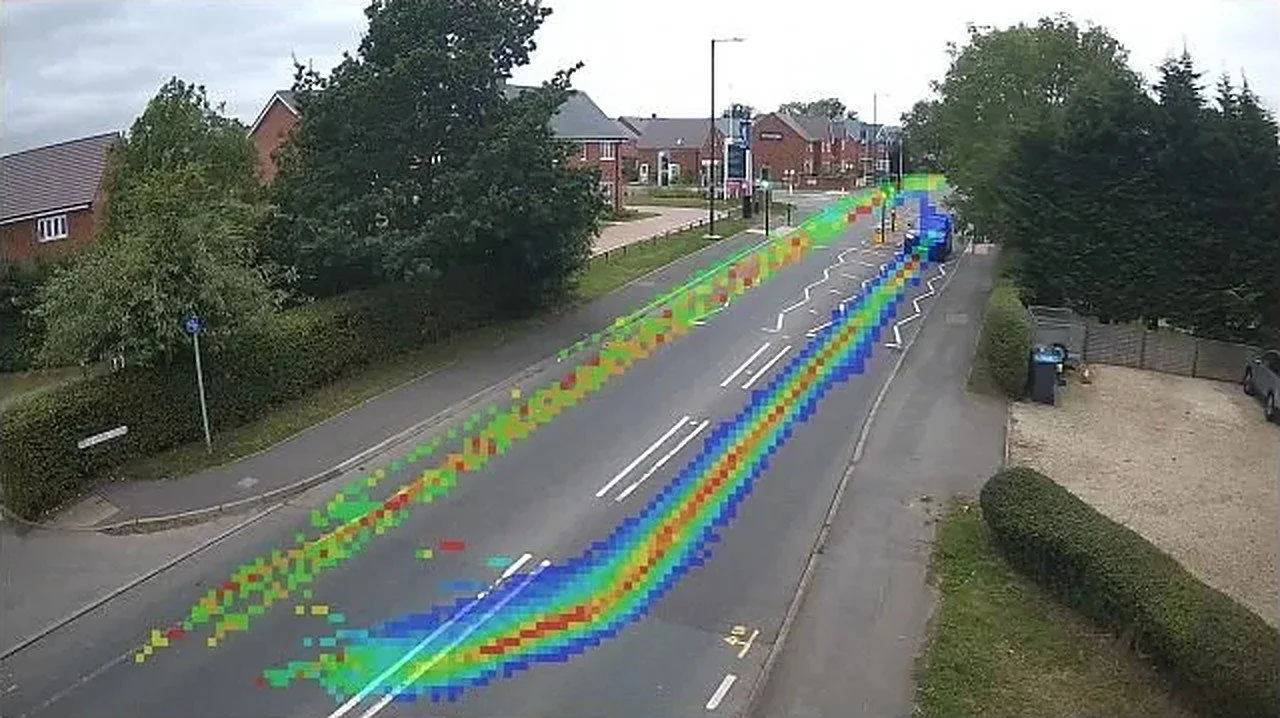 Colour-coded desire line traces of vehicle paths overlaid on a live camera view
