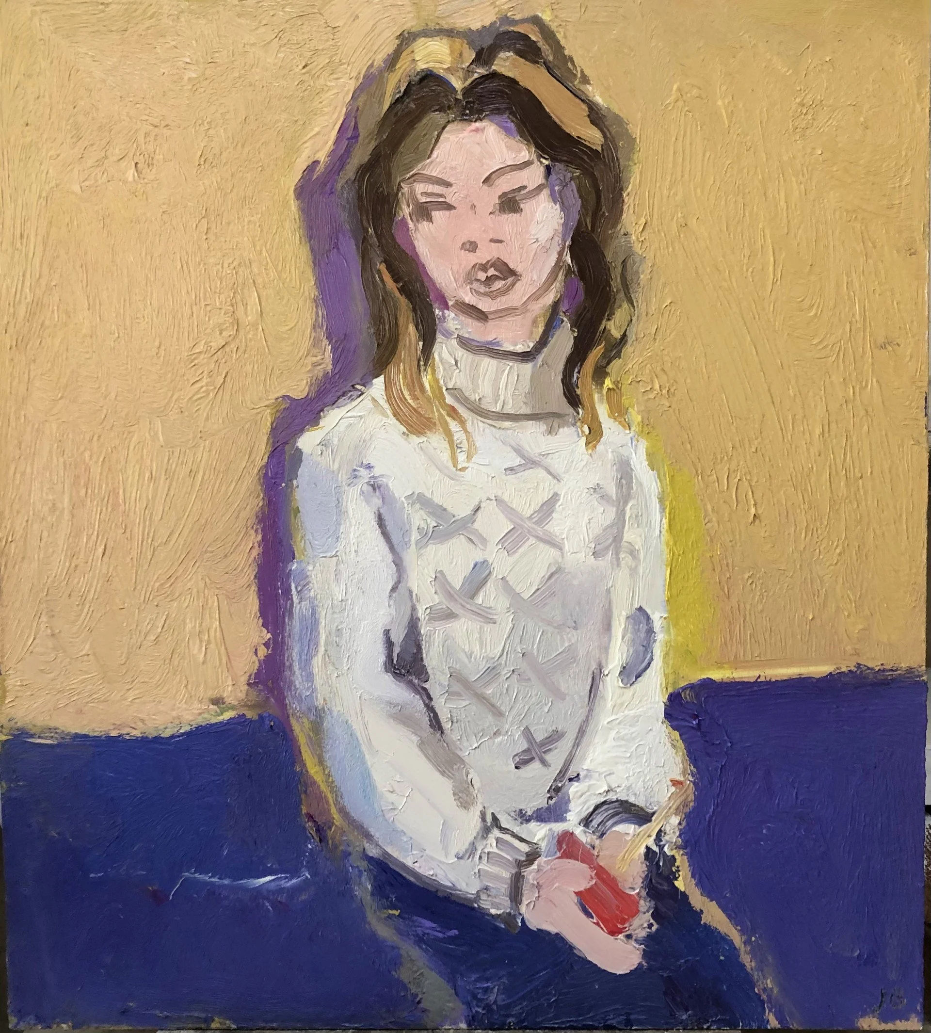  Julian Bailey Girl with a toy boat Oil on board  50.8 x 45.7 cm (20 x 18 inches) 