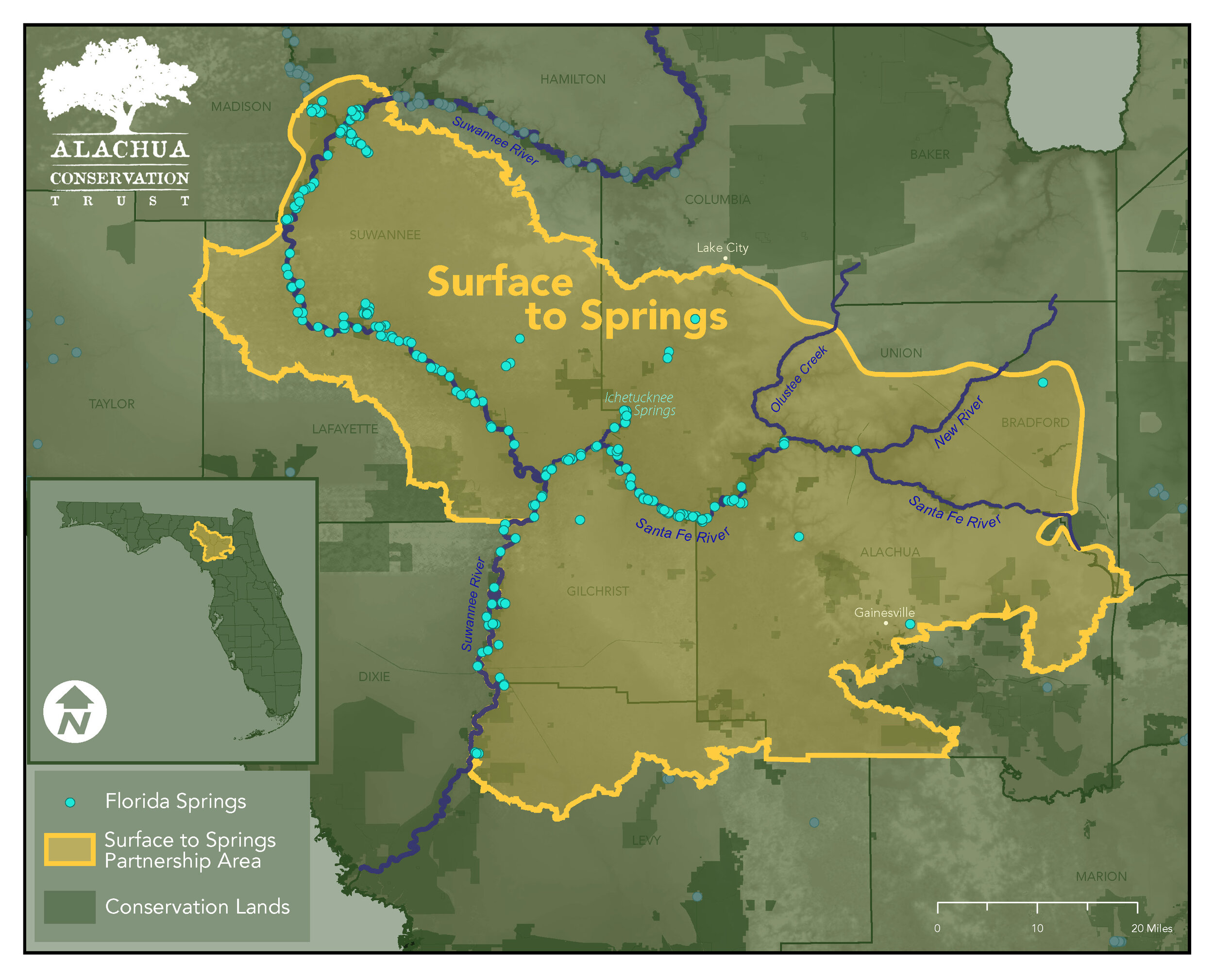 FINAL+Outreach+MAP+RCPP In: Alachua Conservation Trust’s Surface to Springs Project Awarded $7.1 Million by USDA | Our Santa Fe River, Inc. (OSFR) | Protecting the Santa Fe River in North Florida Surface to Springs RCPP Project Area.