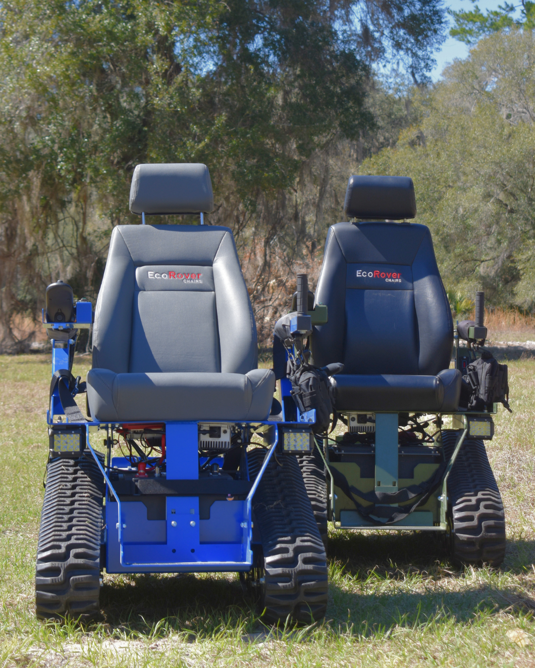 Two EcoRovers sit on a trail, links to article at Alachua Chronicle