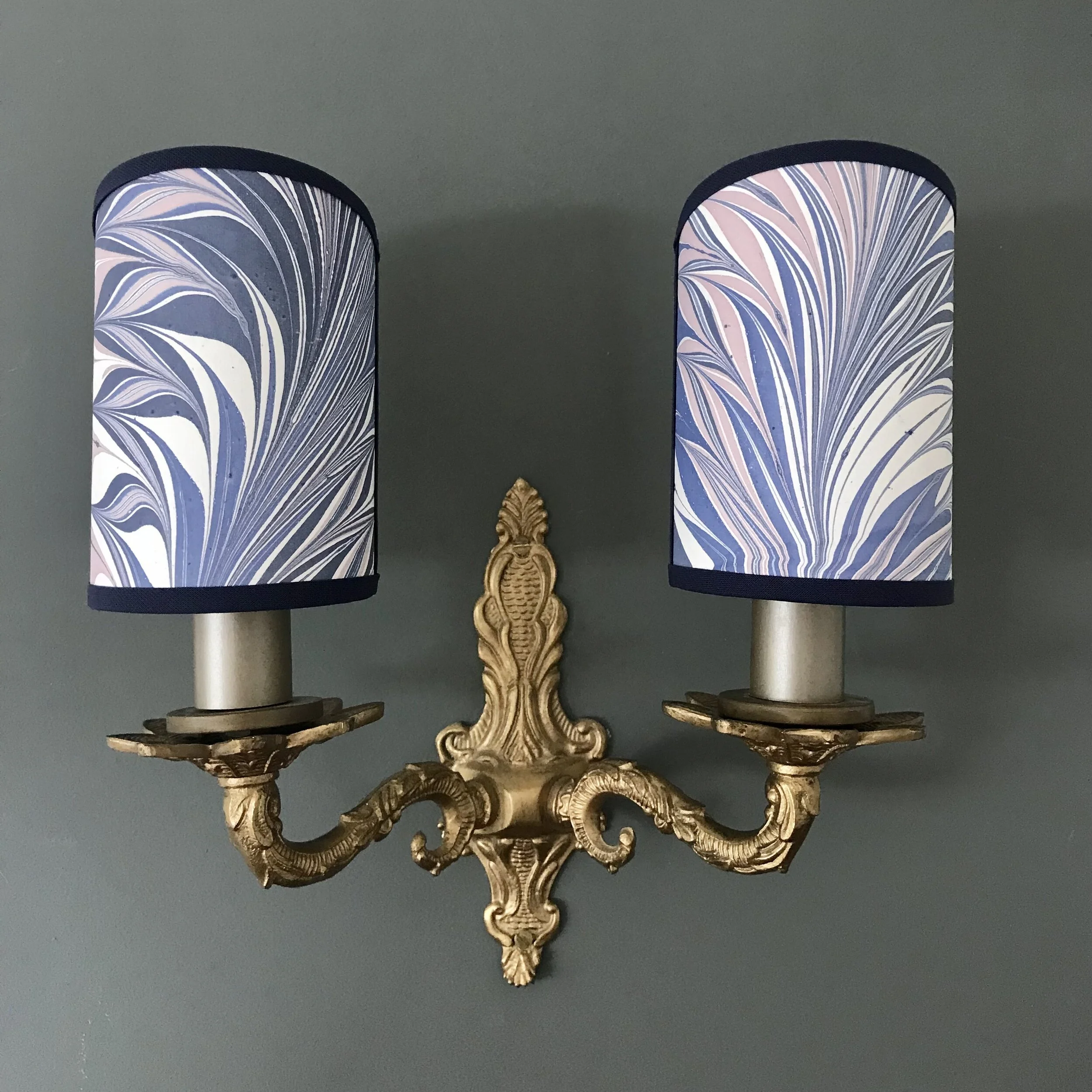 Hand Marbled Caram Blue/Pink Half Lampshade