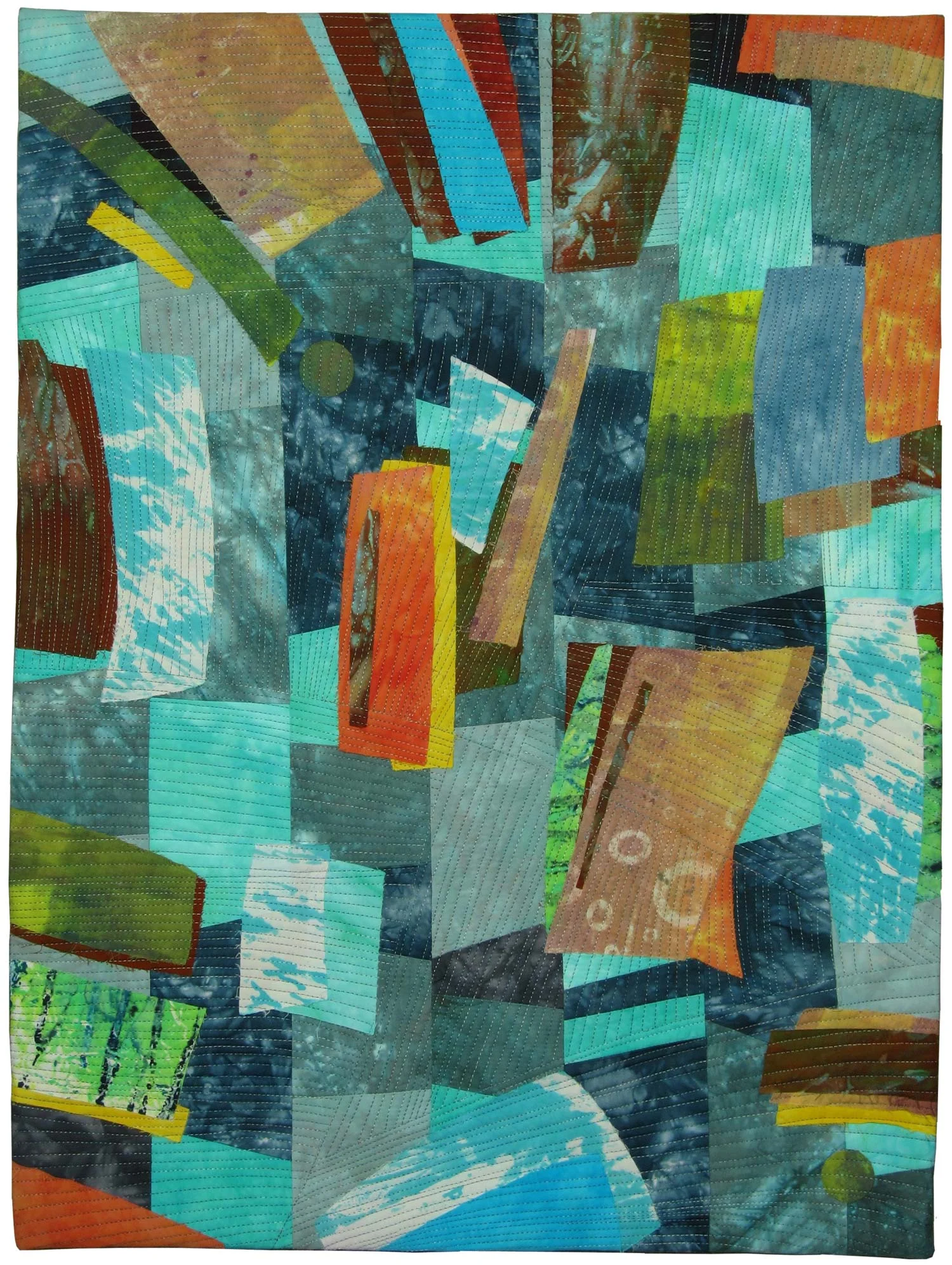 Spacescape 18 ©2014 • 23”L x 17.5”W • $550 Artist-dyed cotton fabric Fabric collage; machine quilted