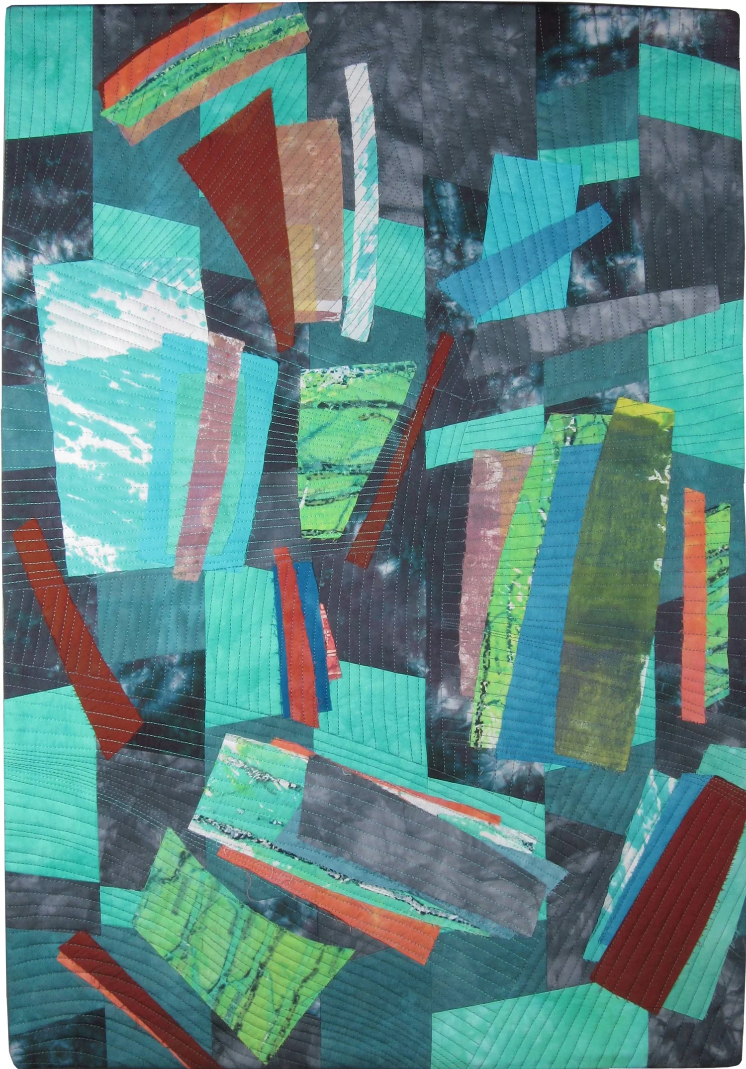 View from Above 2 ©2013 • 27”L x 19”W • $700 Artist-dyed cotton fabric Fabric collage; machine quilted