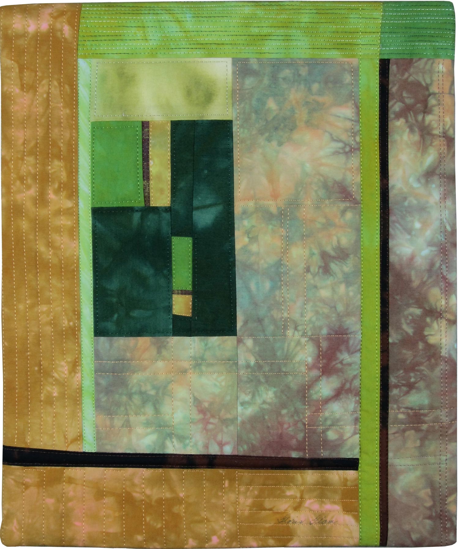 Green Door ©2011 • 13"L x 11"W • $200 Artist-dyed cotton fabric Machine pieced and machine quilted