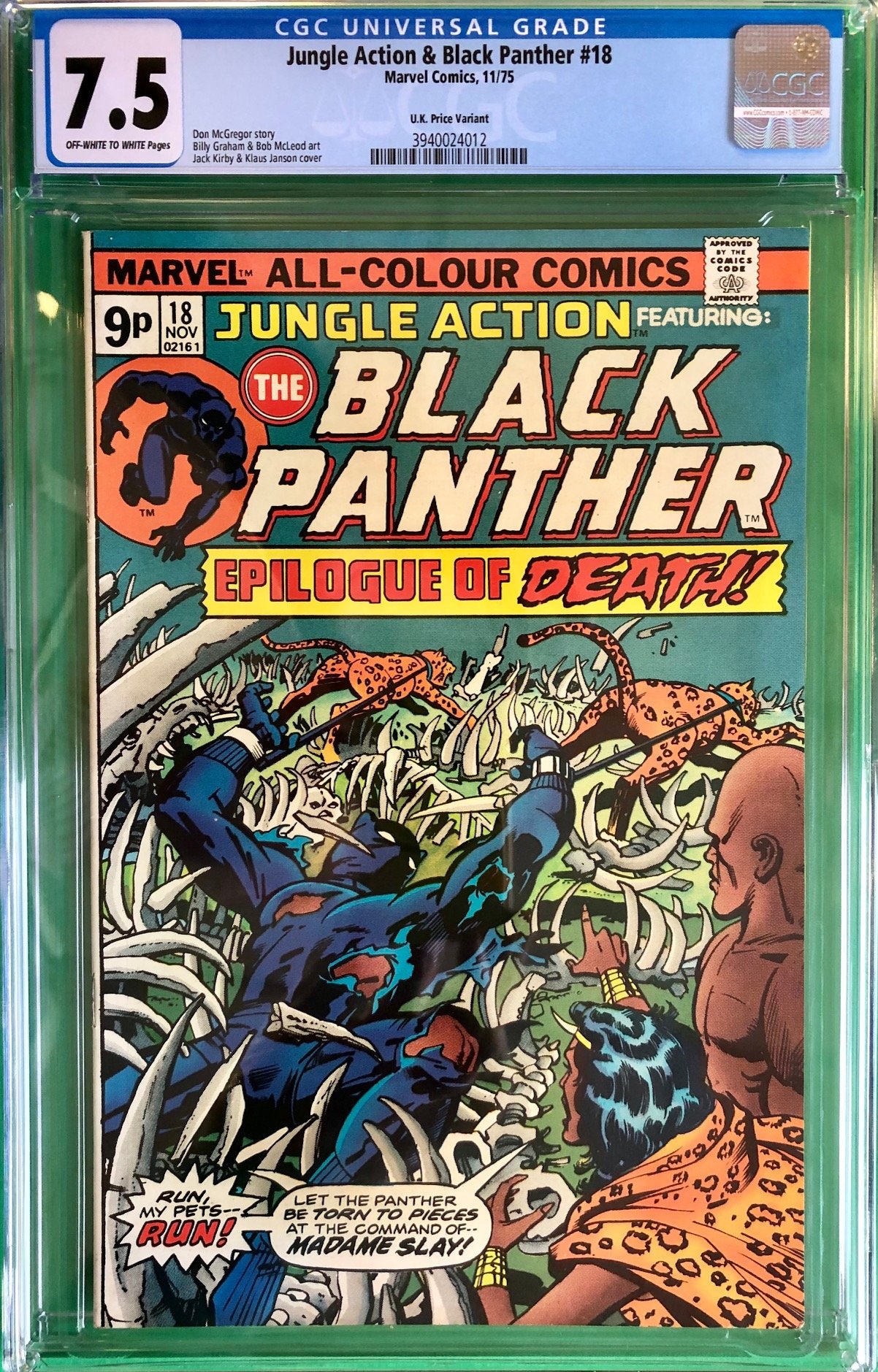 Jungle Action Featuring Black Panther #18 CGC 7.5 1st Appearance of Madame Slay