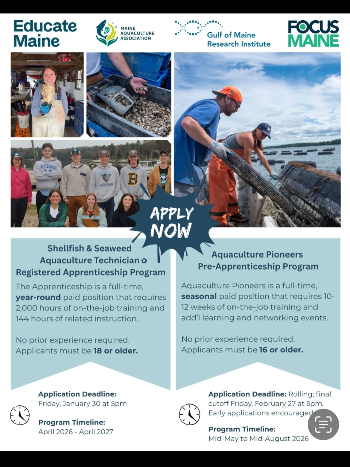 Are you interested in a career in aquaculture??Do you know someone who&rsquo;s interested in a career aquaculture? Eros is one of the farms hosting a pioneer this year! For more information visit https://mainecareercatalyst.org/aquaculture-pioneers/ 