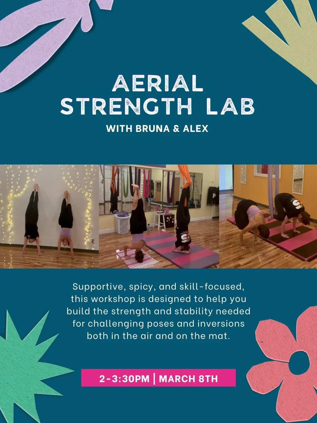AERIAL STRENGTH LAB- Join us for a 90-minute workshop designed to help you deepen your yoga practice using the aerial hammock for support, strength, and alignment. 

We&rsquo;ll begin with a full-body warm-up, then explore more advanced poses. First 