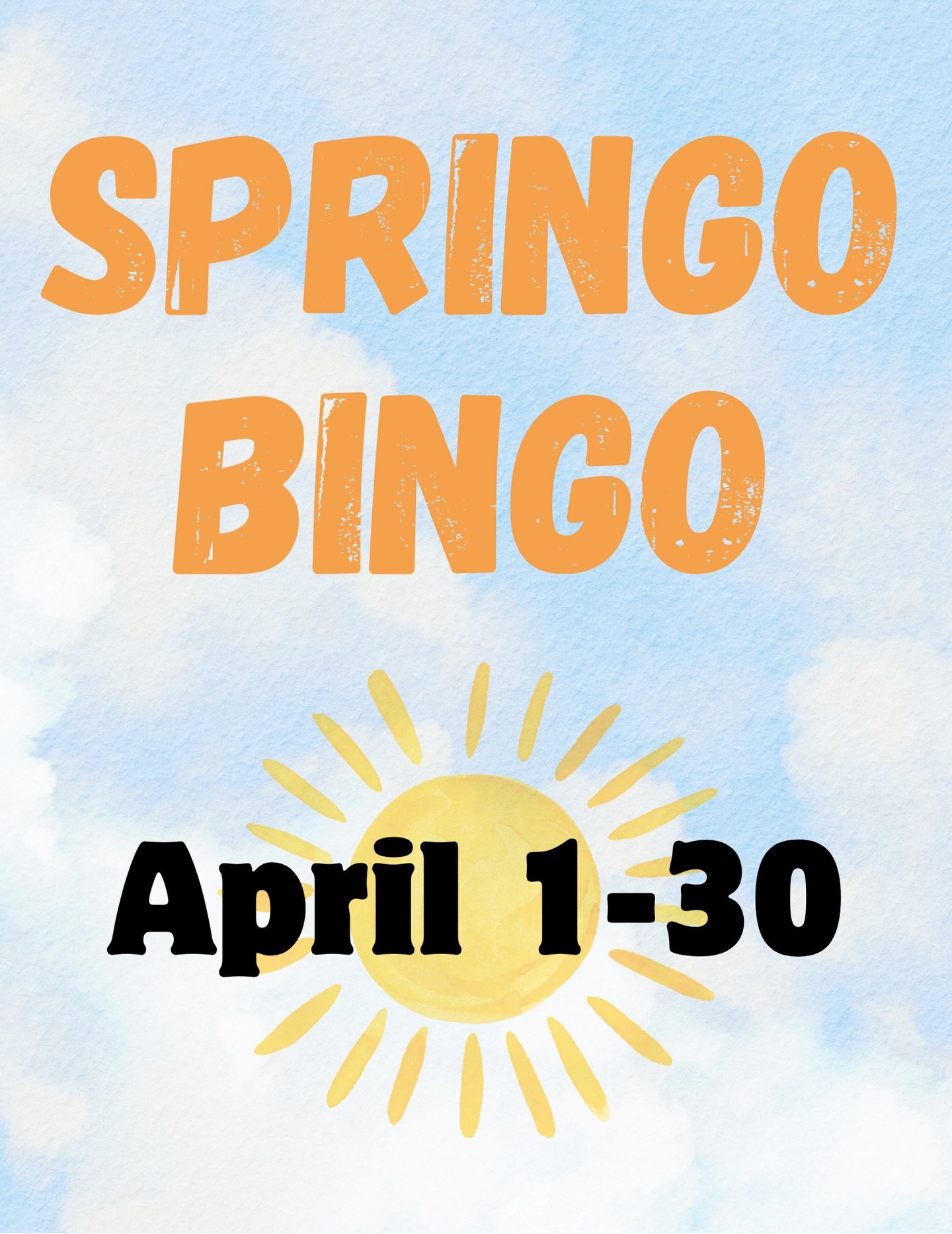 Who wants to win? 😎 Springo Bingo is BACK BABY! 

Join us all April long for a fun way to stay consistent, try new things, and win some amazing prizes! 🎉

How it works: Grab a bingo card from Studio 1, complete challenges, and mark them off as you 