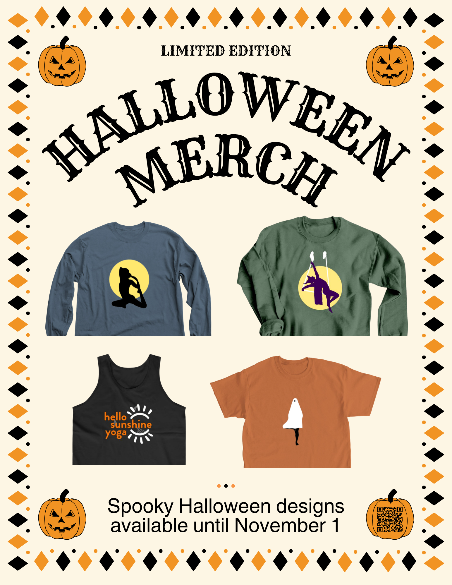 Halloween designed shirts for Hello Sunshine Yoga