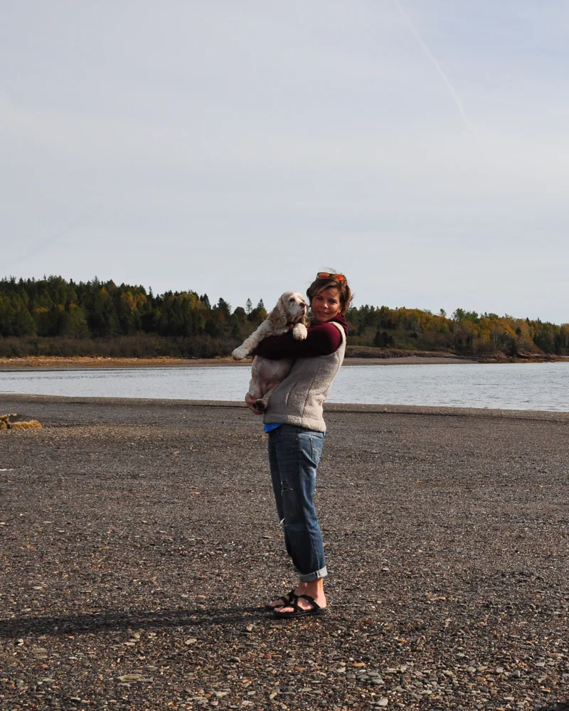 Mia and I pause on the road to Ministers Island, in Saint Andrews by the Sea, New Brunswick. Just as she was with the Mississippi River on another trip, she wasn't super impressed.