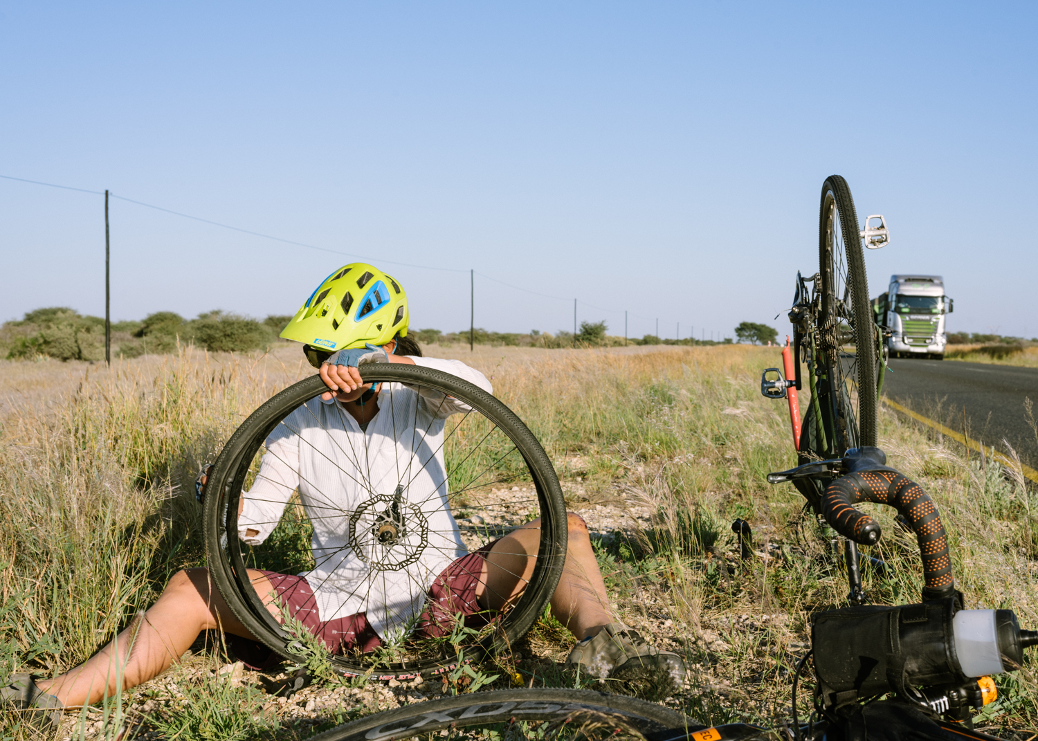 Punctures are just a part of daily life in cycling, and in especially in Africa, where the road is littered with debris, bits of garbage and acacia thorns the length of your finger. Regular tire repair became a respite for the road weary ear end.