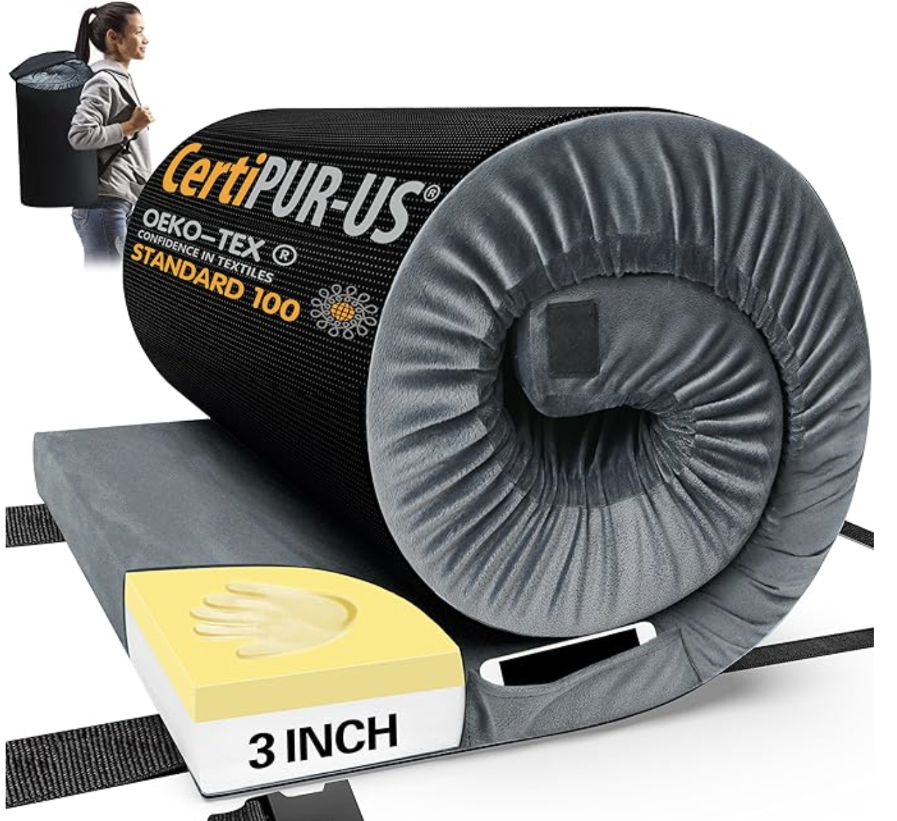 Memory Foam Camping Mattress Pad, Portable Roll Up Mattress for Adults, Camping Bed Pads