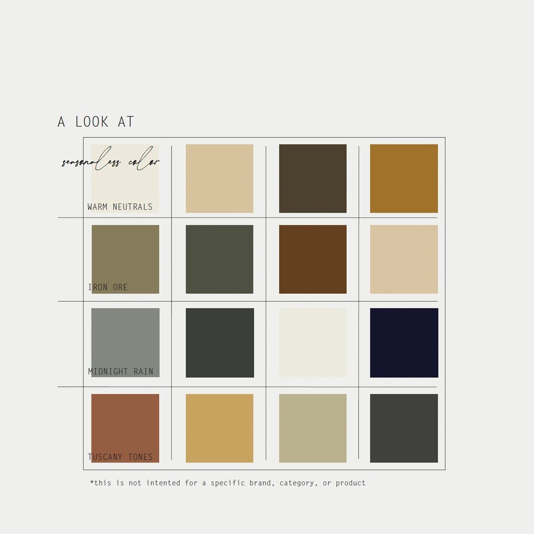 A look at seasonless color ... 

Let&rsquo;s Work Together! #letscreatethethingsyouwishexisted

 #color #fashion #home #beauty #neuturals #branding #inspiration #colorpalette