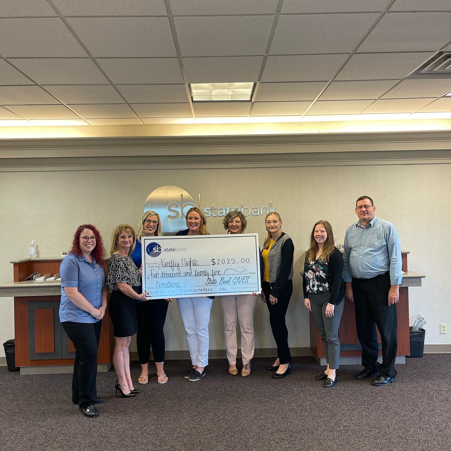 Thank you to State Bank BG! They had their G.I.V.E.S. truck at each of our events this summer and through your help they raised $2025 that was donated back to Firefly Nights! This donation will go towards Firefly Nights 2023. As a nonprofit organizat