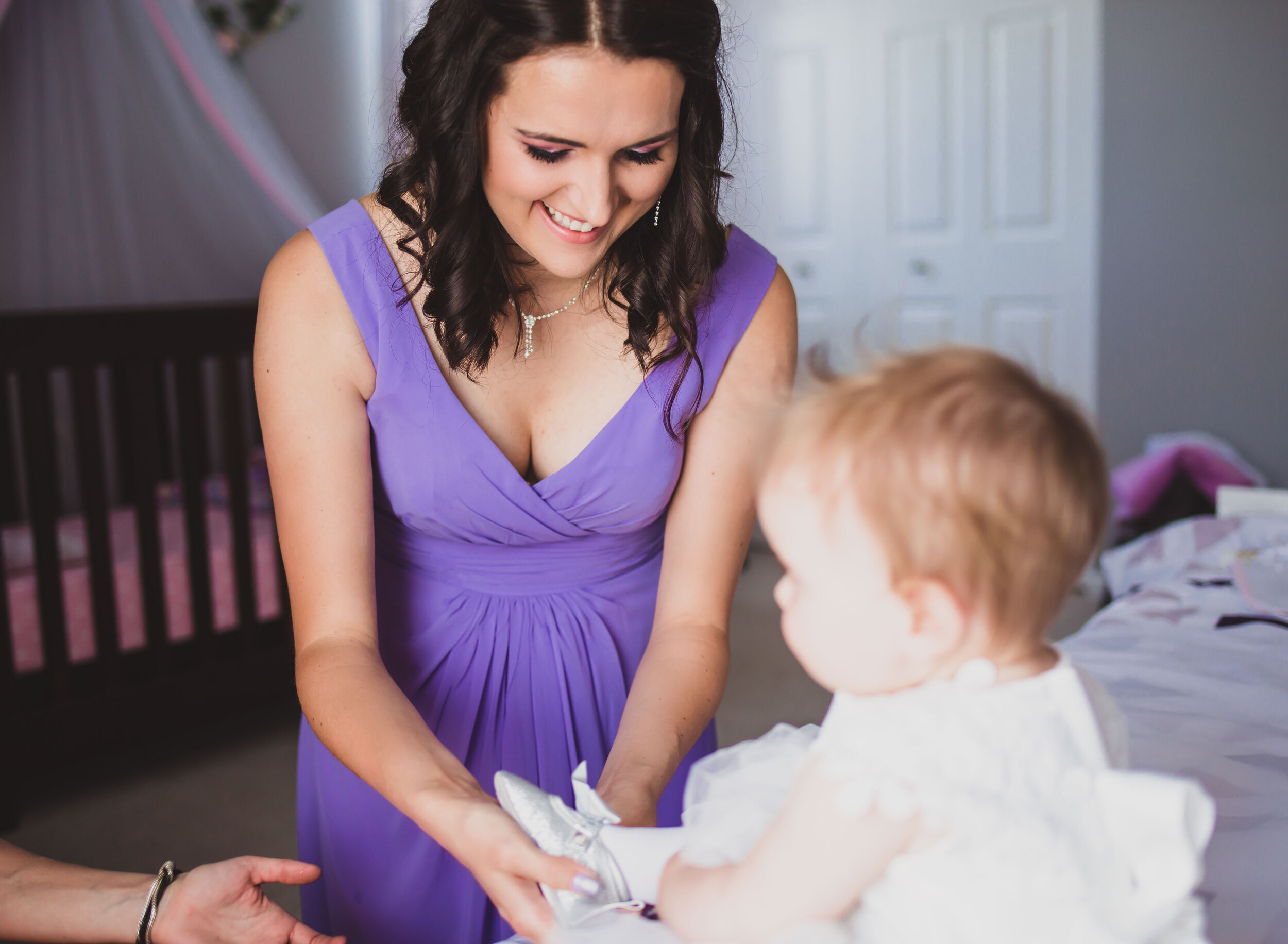 Christening Photography, Baby sitting on a bed, Family Photographer | Algonquin IL | Lake in the Hills IL