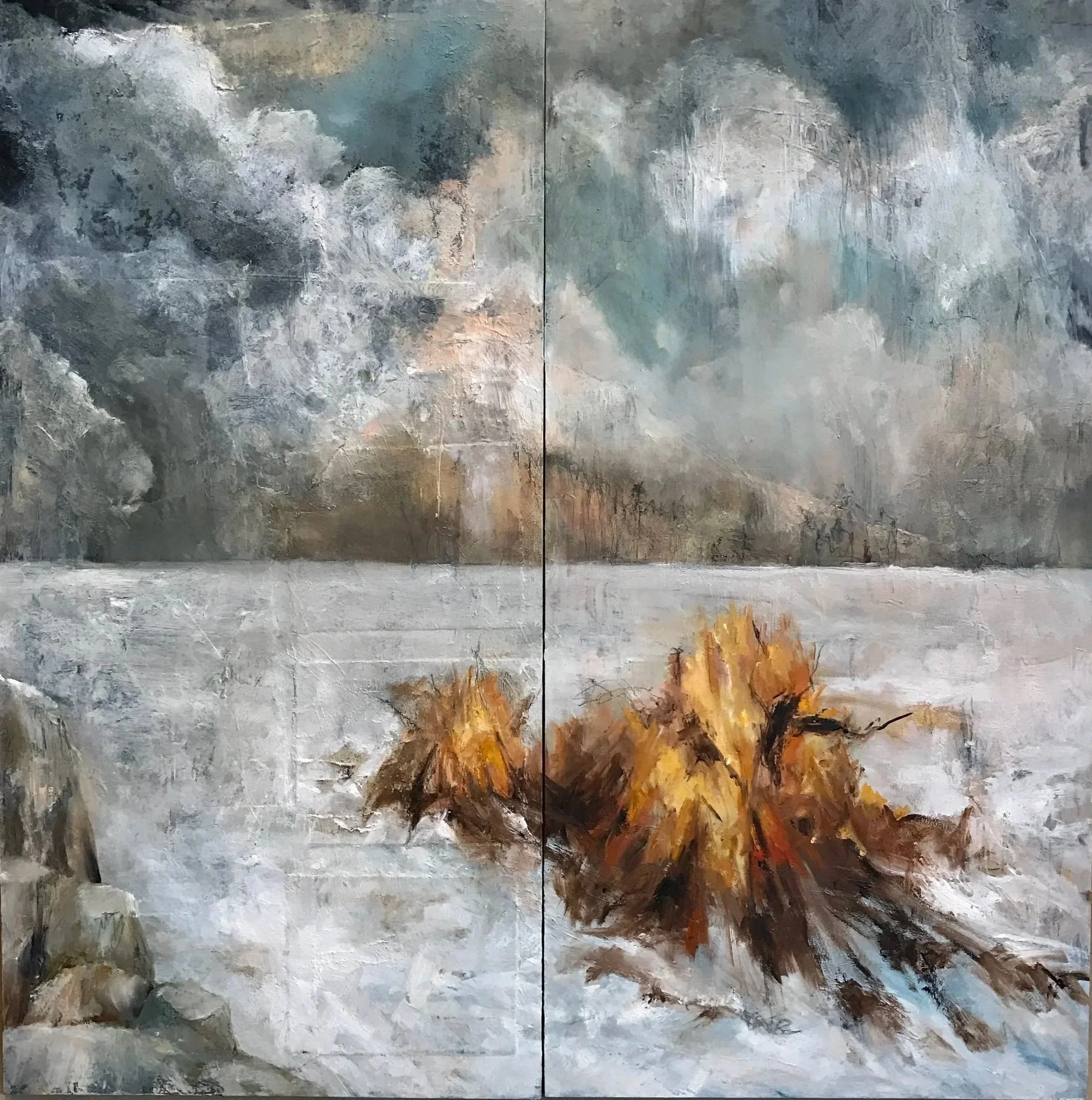 Fire and Ice, diptych, 24" x 24", oil on wood panel (sold)