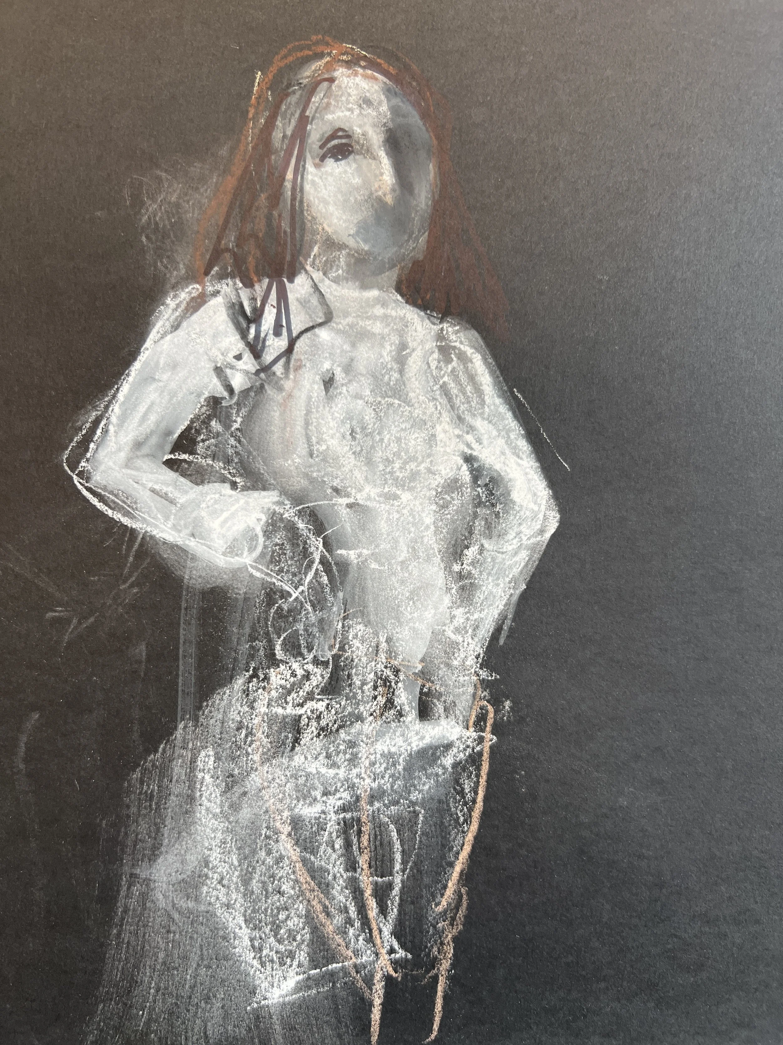 Matilda, pastel on black paper, 9" x 9", $250.