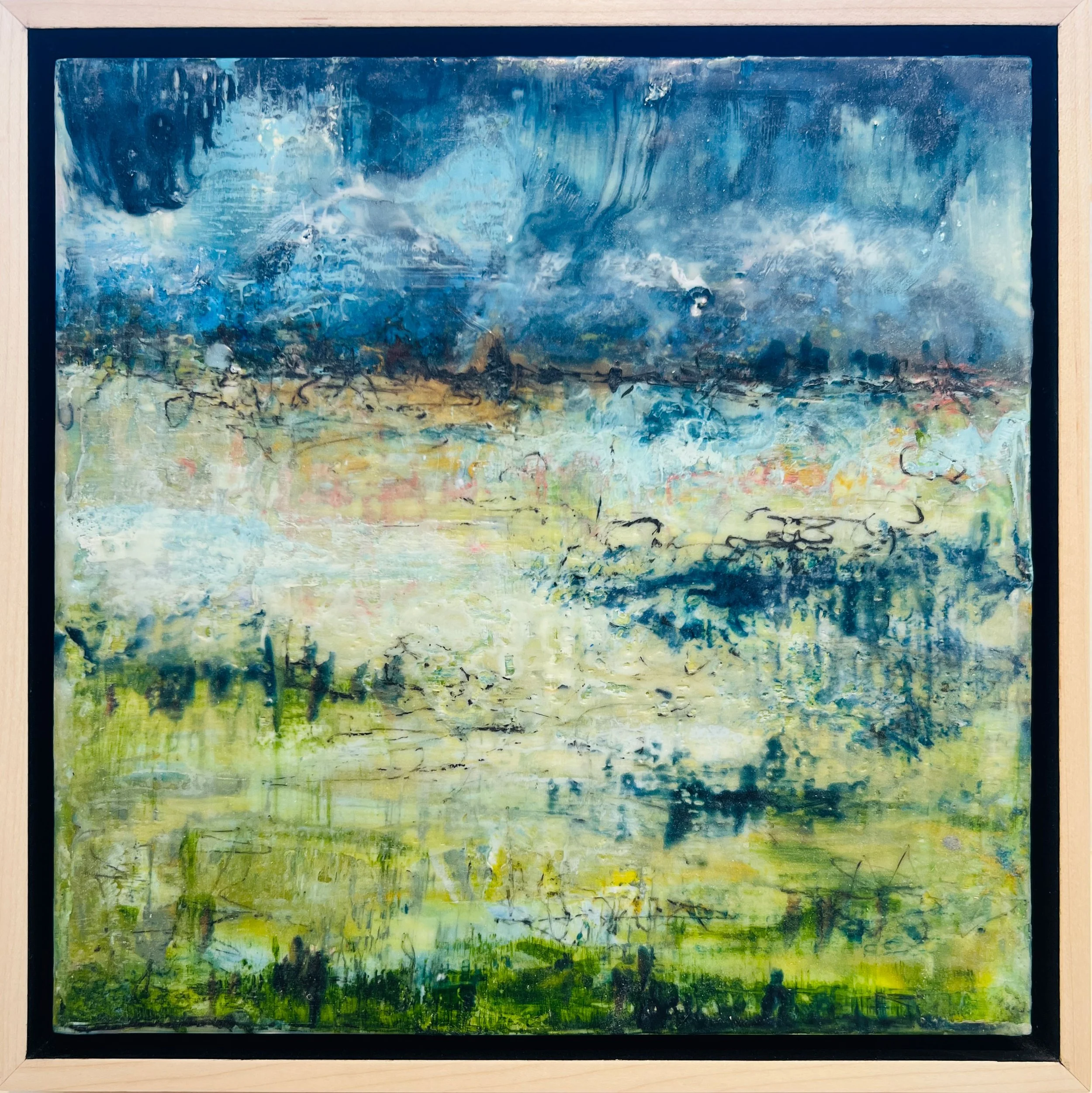Sauveterre, encaustic paint and graphite on wood panel, 10” x 10”, 650. (framed) 