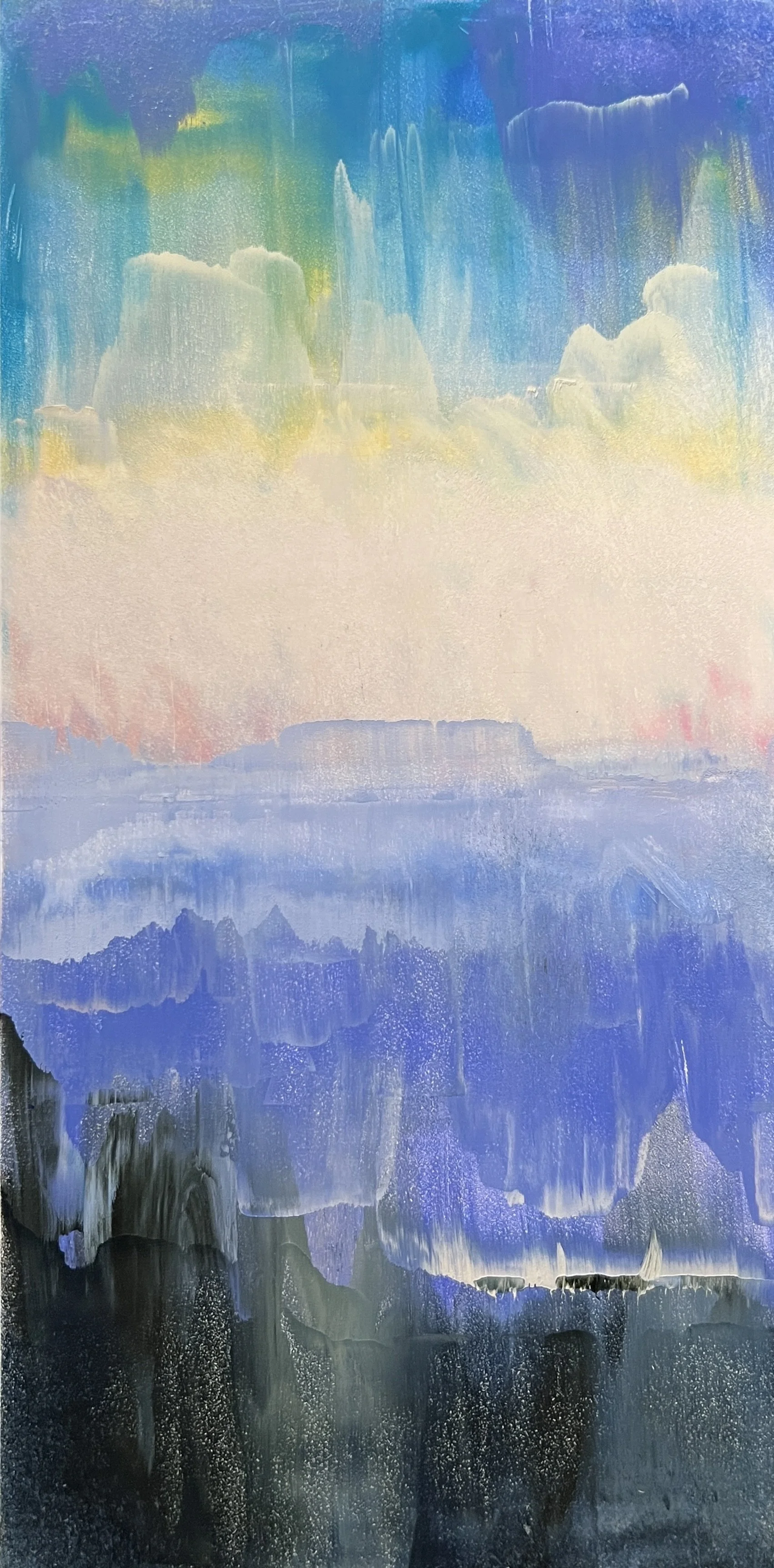 Lightwaves, encaustic and oil paint on wood panel, 10" x 20", $450.