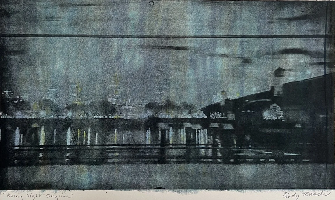 Rainy Night Skyline, 9” x 16” (sold)