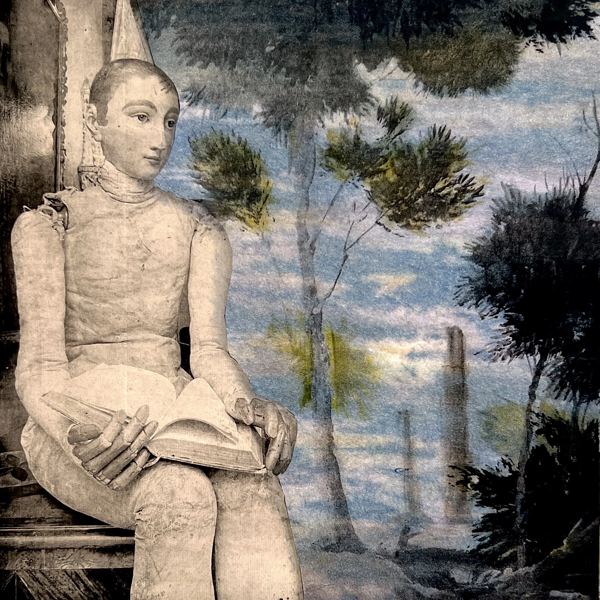Pierrot Searching for Meaning, 15” x 16”, $950 (framed)
