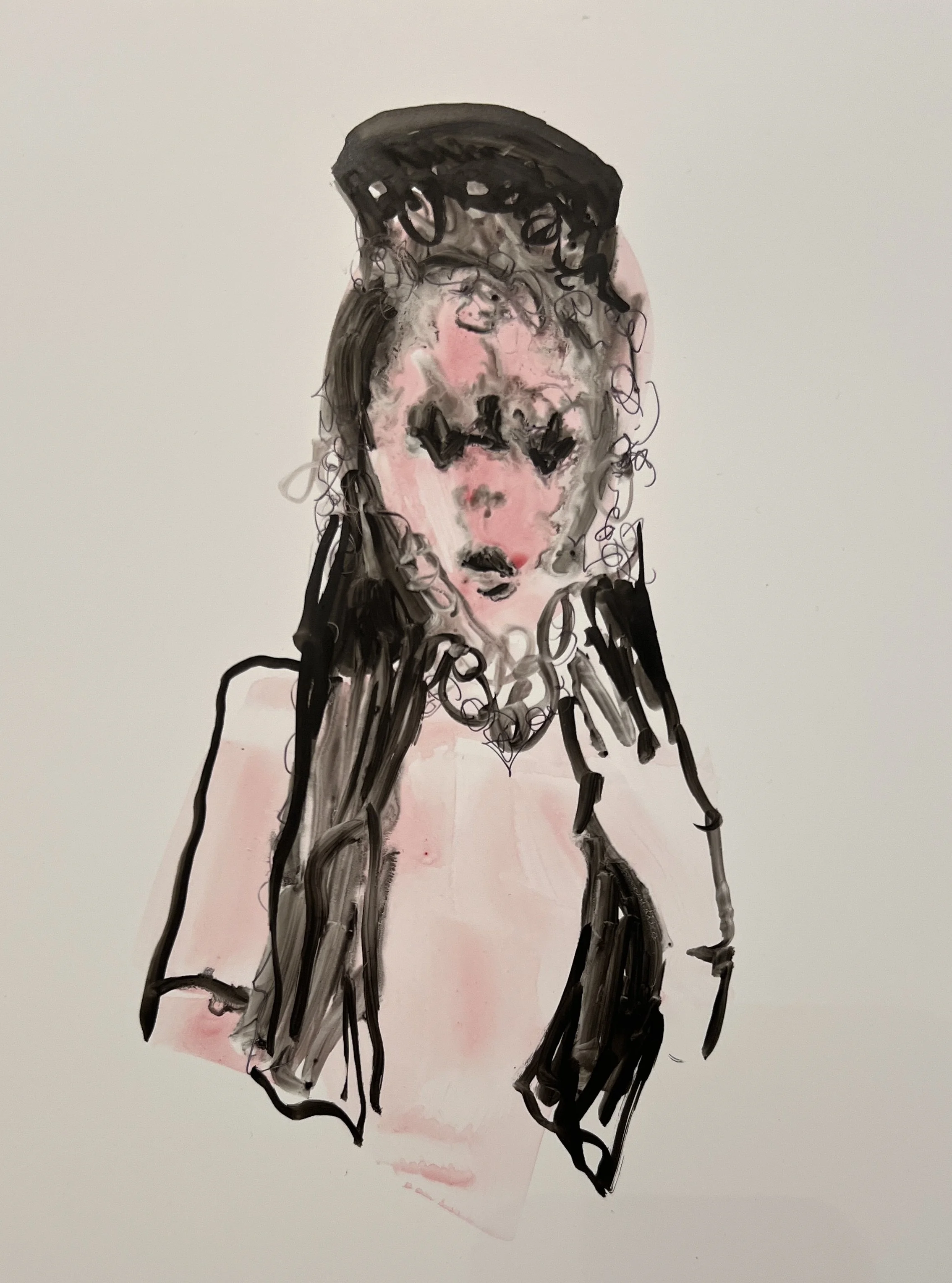 Emily in Pink,  graphite and paint on vellum, 8" x 10", $350.