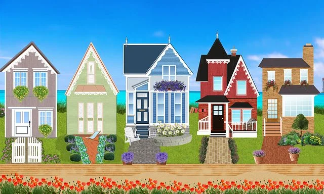 Houses of all different shapes, sizes, and colors.