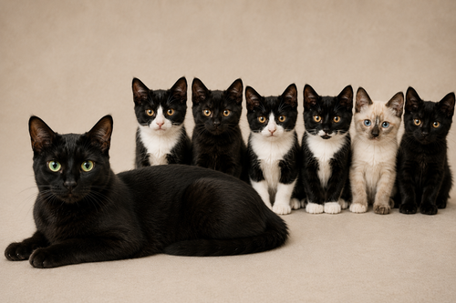 Whitney and her six kittens available for adoption through Animal Rescue League in Sacramento.