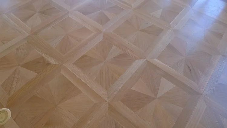 GERMAN WHITE OAK PARQUET FLOOR, COPIED FROM A MIES VAN DER RHOE RESIDENCE IN MUNICH GERMANY