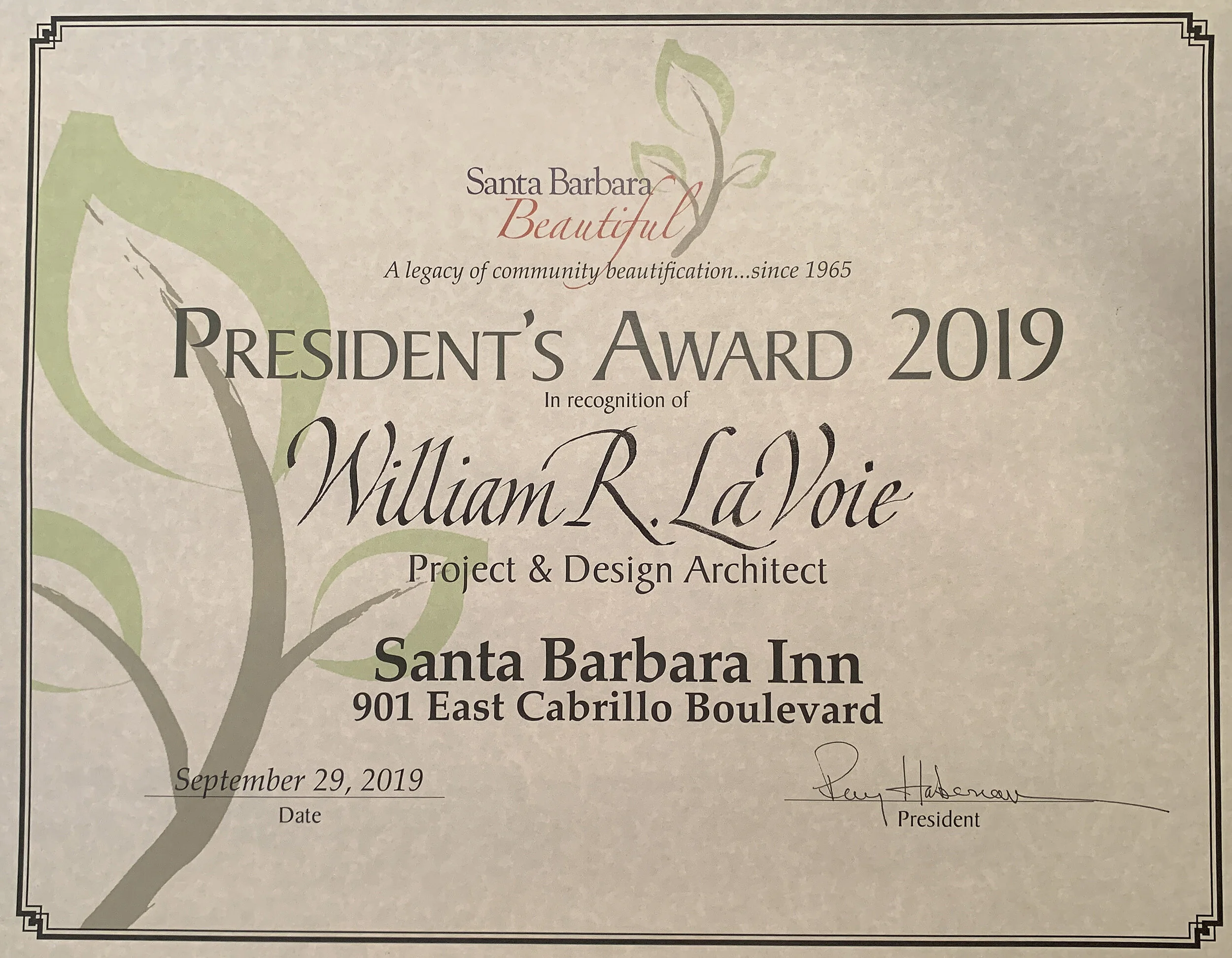 Santa Barbara Beautiful President's Award 2019.jpg