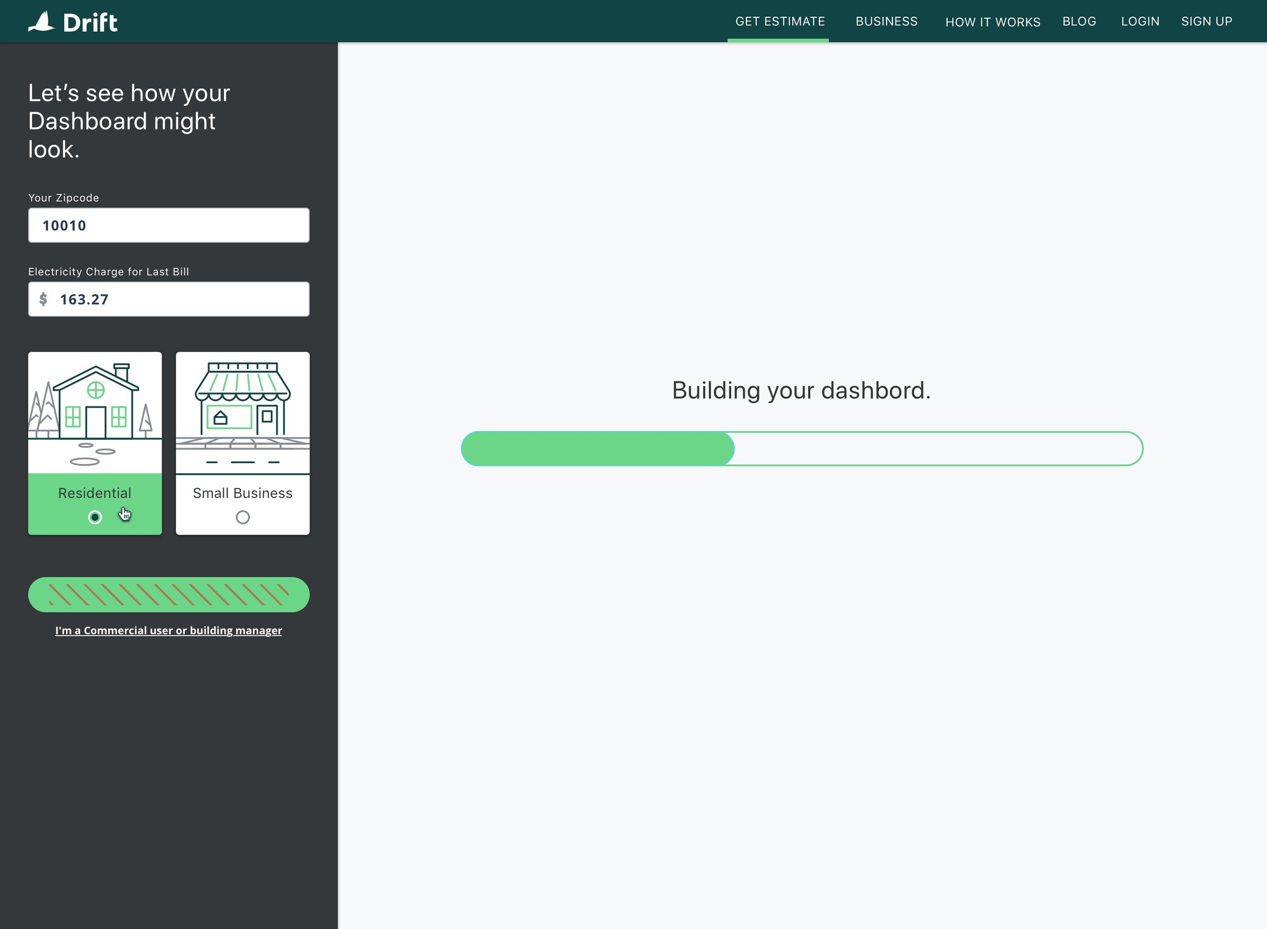 After inputting their information the user was shown a loading screen. This was intentional as it gave potential customers a sense that the tool was 'calculating' in lieu of simply instantly presenting the result.
