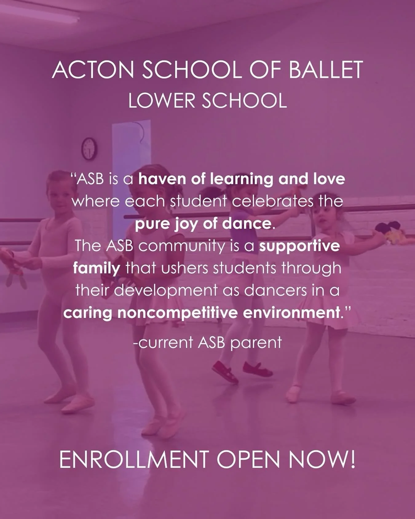 Our Fall Term begins on Monday, 9/8, but enrollment is on-going! 🩰 Join us!

✨Our Lower School has offerings from age 18 months-3rd grade - each class emphasizing technique and focus as well as creativity, storytelling, and confidence!
✨Some classes