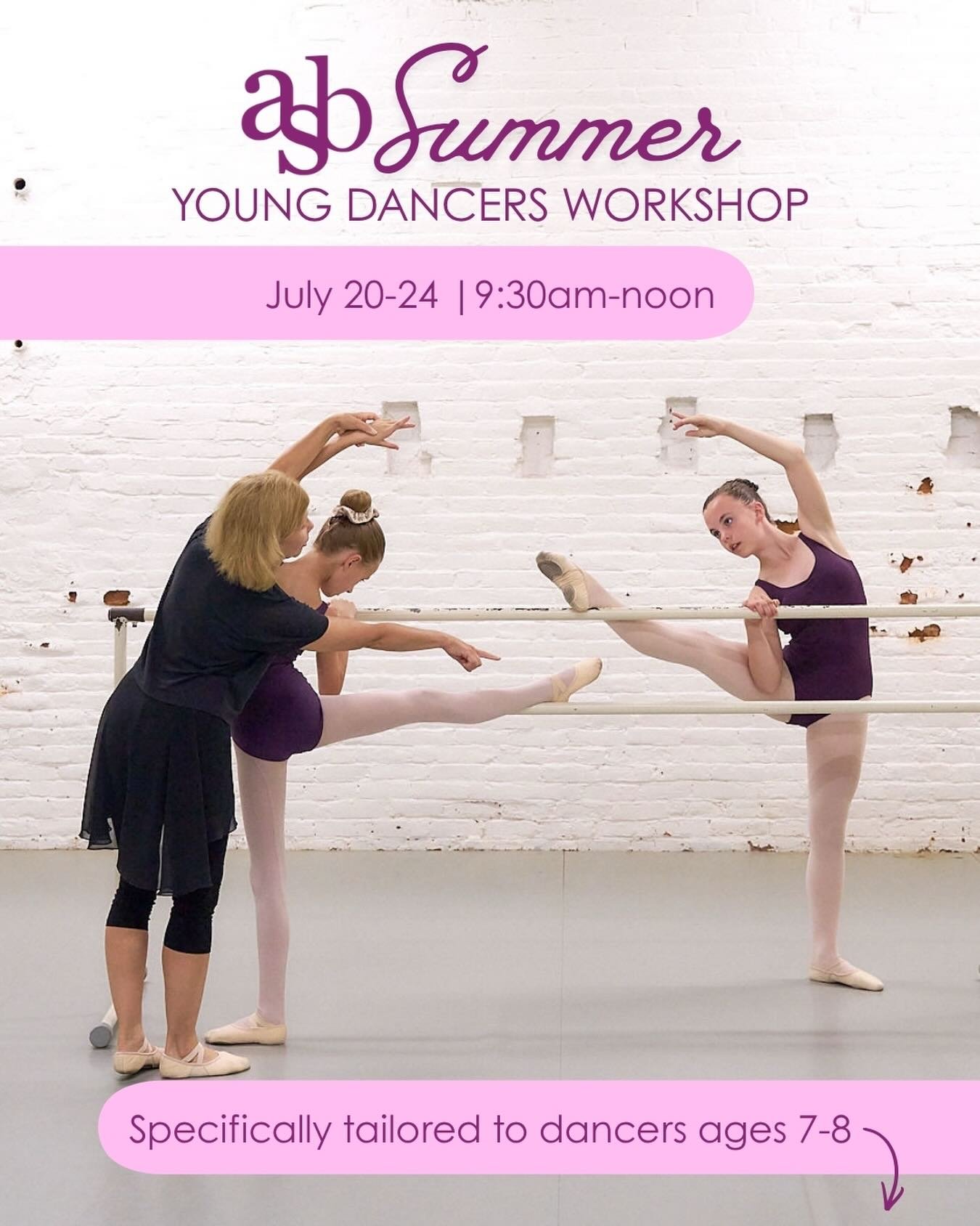 Our Young Dancers Workshop is a one week deep dive into classical ballet, specifically designed for dancers age 7-8 - no prior experience necessary!☀️

🩰What to expect from this program:
Daily ballet class with focus on proper terminology, musicalit