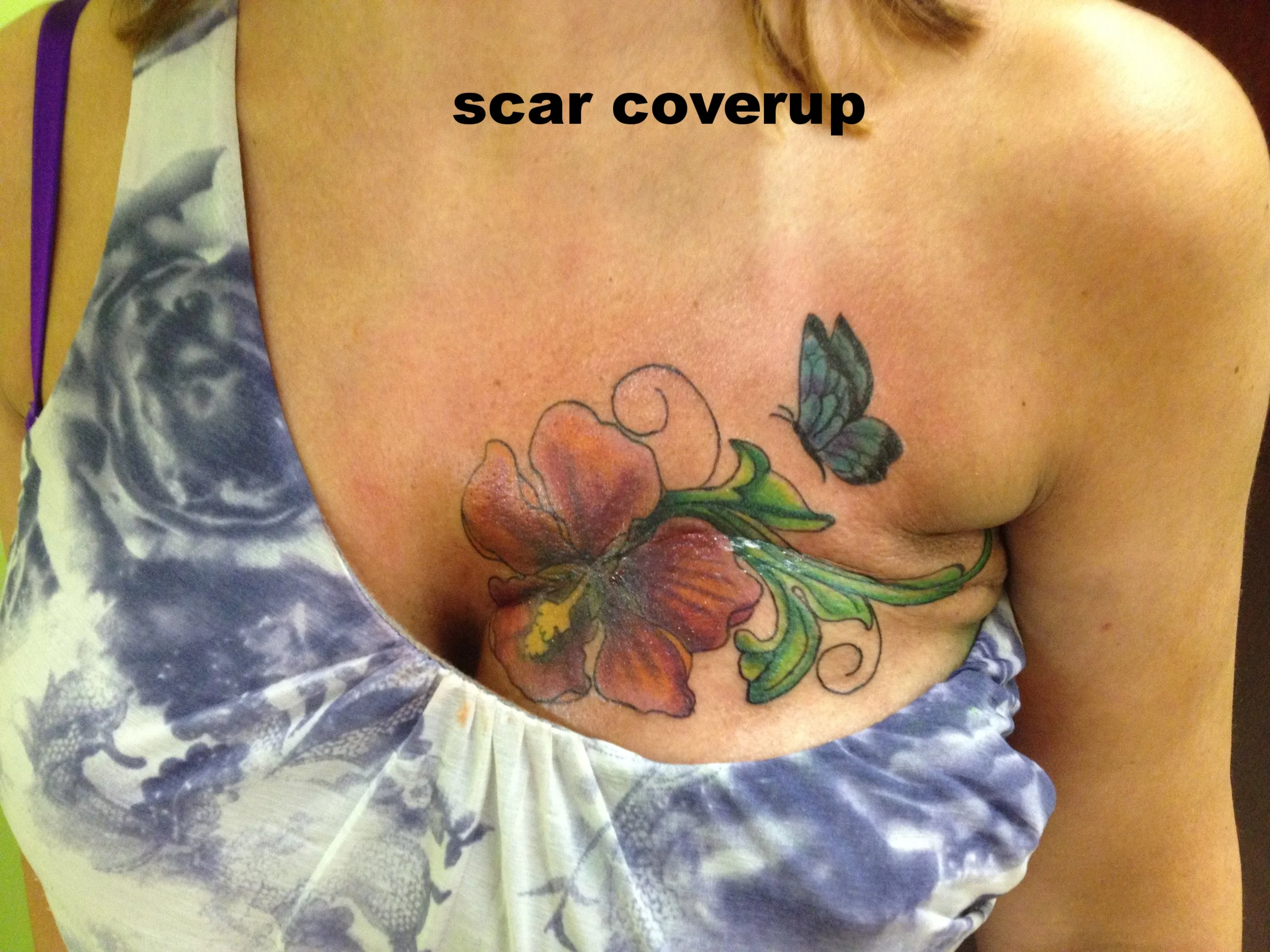  neotraditional tattoo, scar coverup , mastectomy 