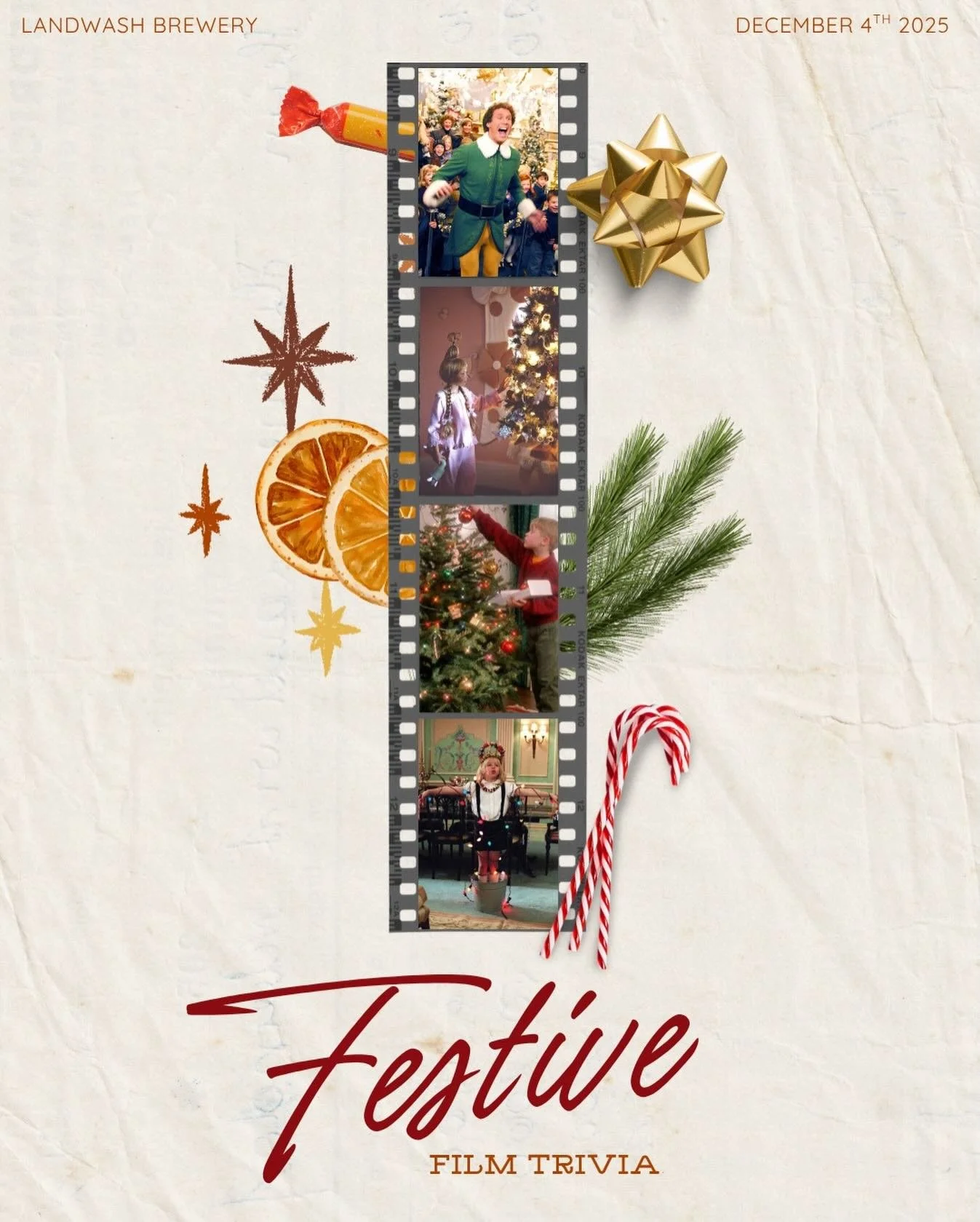It&rsquo;s time for Festive Film Trivia! On December 4th, join us for our final trivia of 2025. This trivia will focus on all things holiday films.
🎥 
We start at 7:30pm and on top of our normal trivia prizes, we will be holding a contest for best f