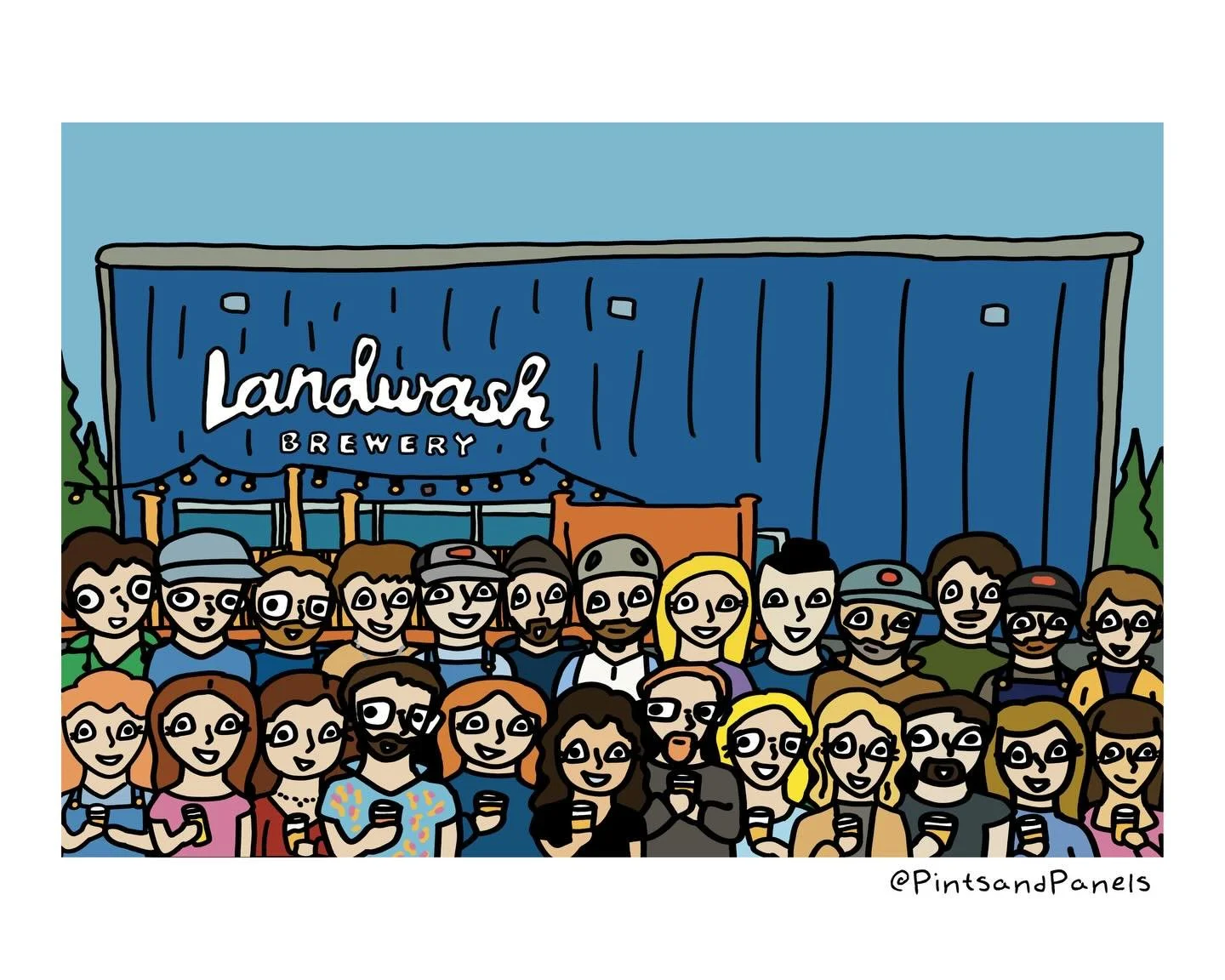 This year for Christmas, our awesome General Manager and Co-Owner, Christina, gifted the team something special. Christina commissioned a custom piece of artwork from the brilliant @pintsandpanels depicting the whole Landwash crew in front of the bre