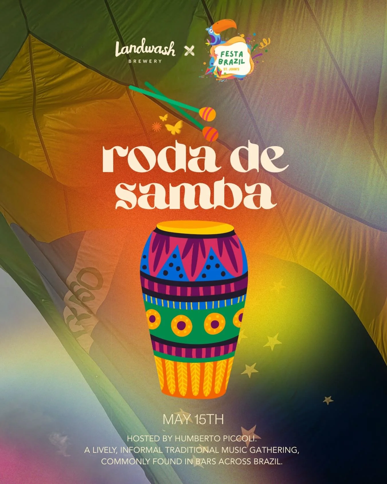 RODA DE SAMBA at Landwash Brewery!
May 15th at 8 PM
🇧🇷
Roda de Samba is a lively, informal traditional music gathering, commonly found in bars across Brazil. In these sessions, musicians of all experience levels come together in a circle to play an