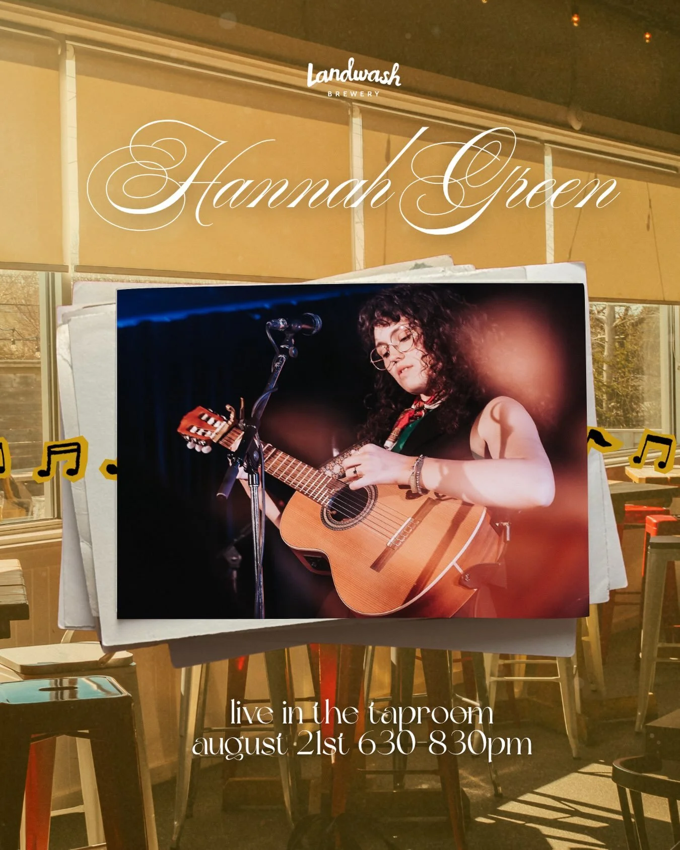@hannahgreenmusic will be performing in the taproom on August 21st from 6:30 to 8:30pm!
🍻