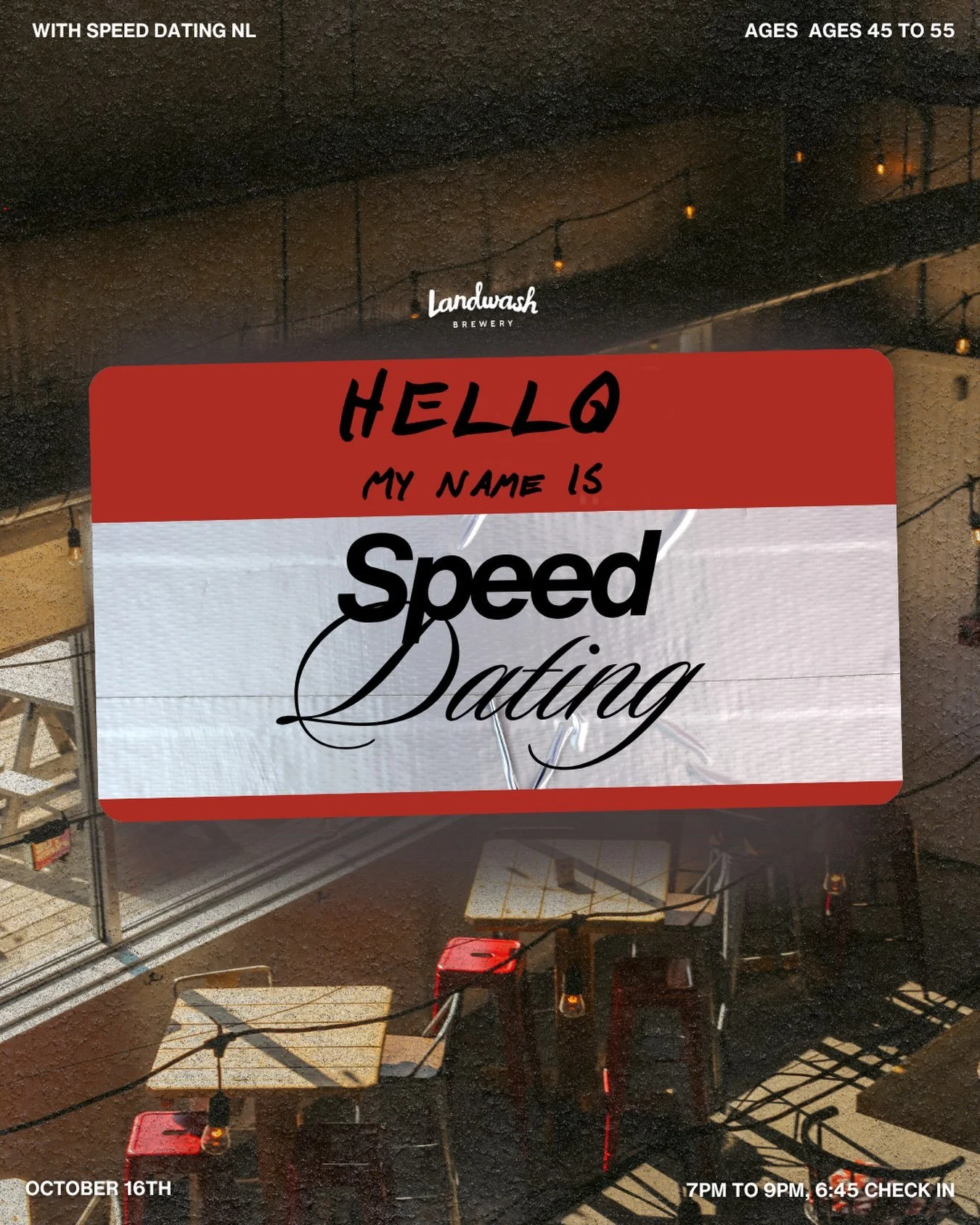 Speed Dating is back with @speeddatingnl
💕
On October 16th, from 7-9pm for ages 45-55!
🙌
Get your tickets with @speeddatingnl
🎟️