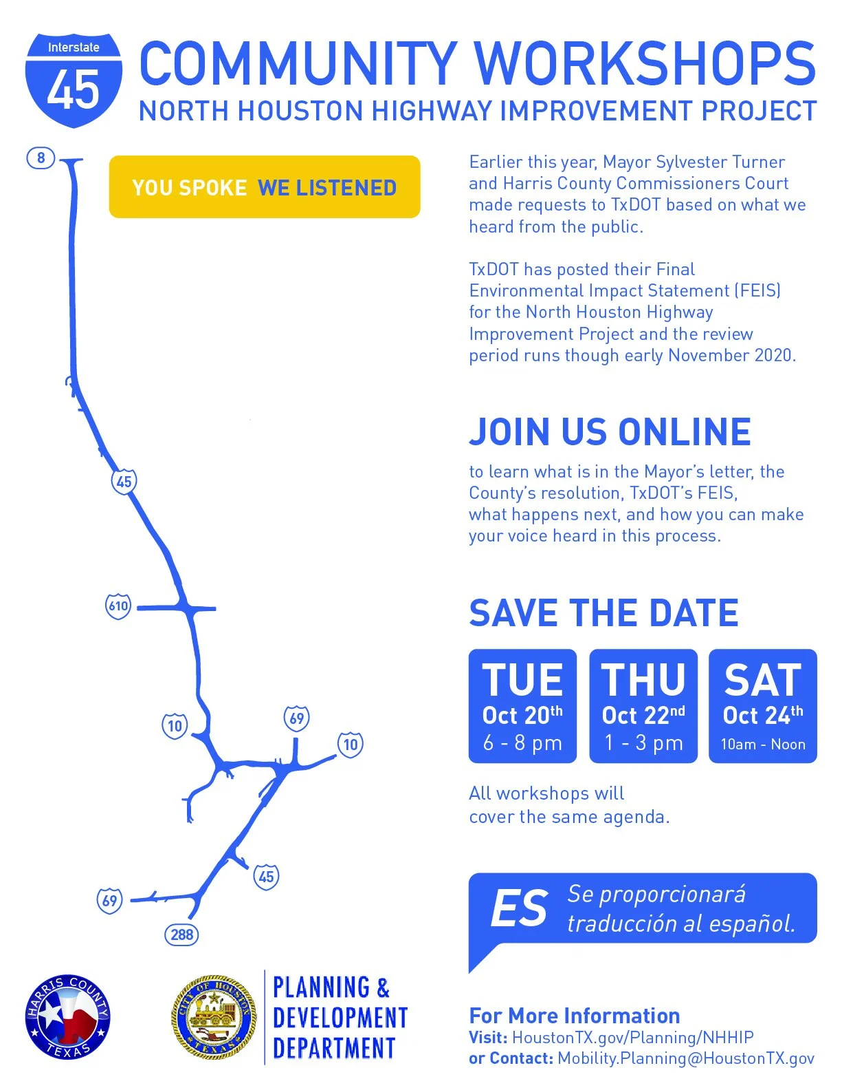 I-45 NHHIP Community Workshops