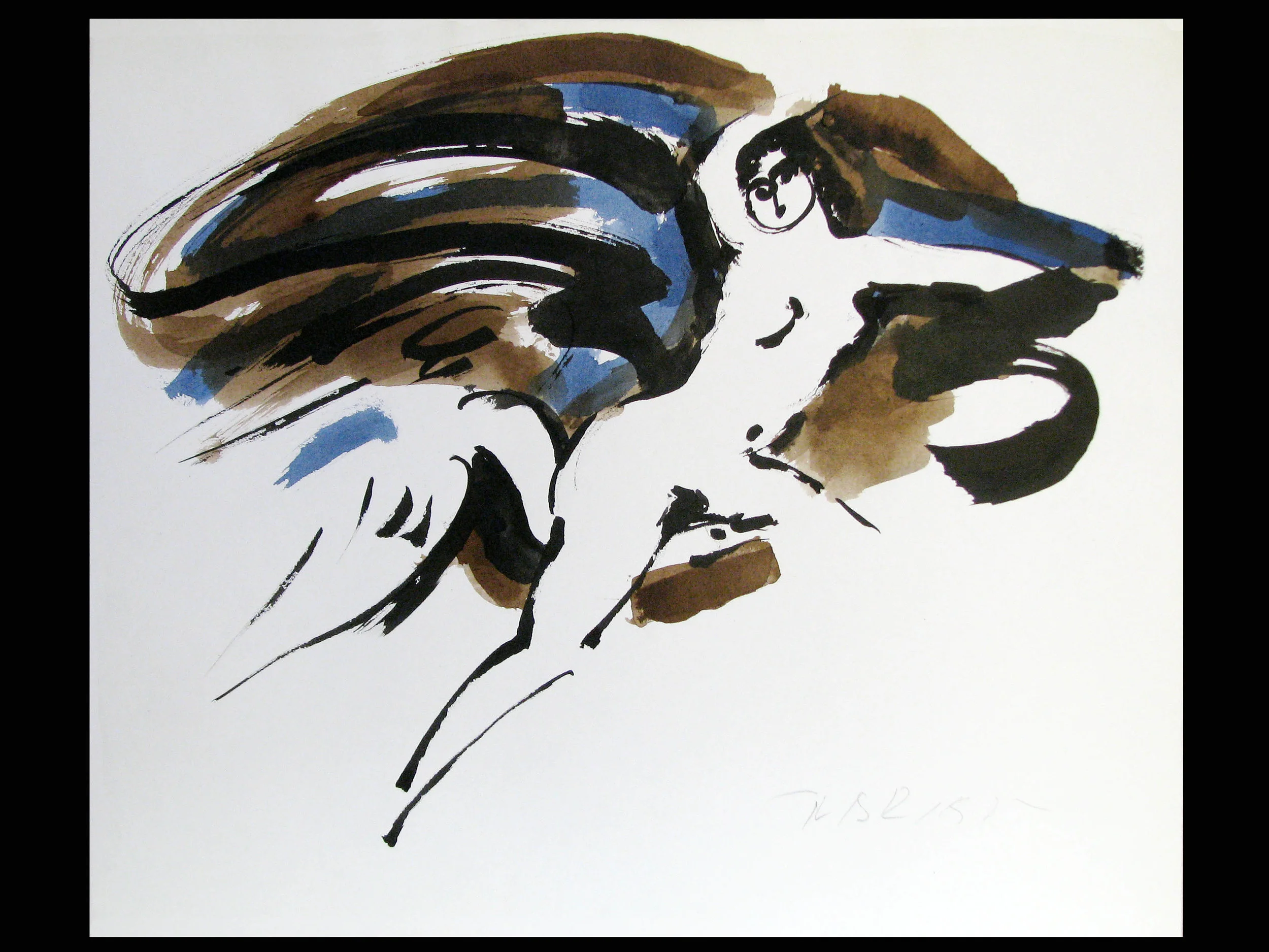 Leda and the Swan c.1975, black ink with blue and brown wash on paper 14 x 16 ¾” Nakian Estate 60.70-122