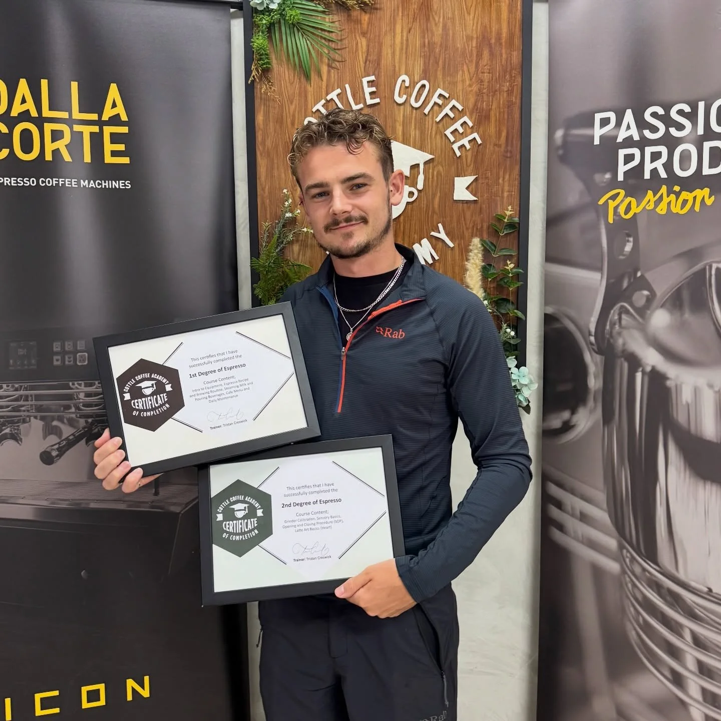 Barista Course Completion &middot; Cottle Coffee Academy

Now completing the course with the fundamentals in place, and the journey clearly moving forward.
Every step counts, and this is one of them.

Congratulations on passing your examinations.
And