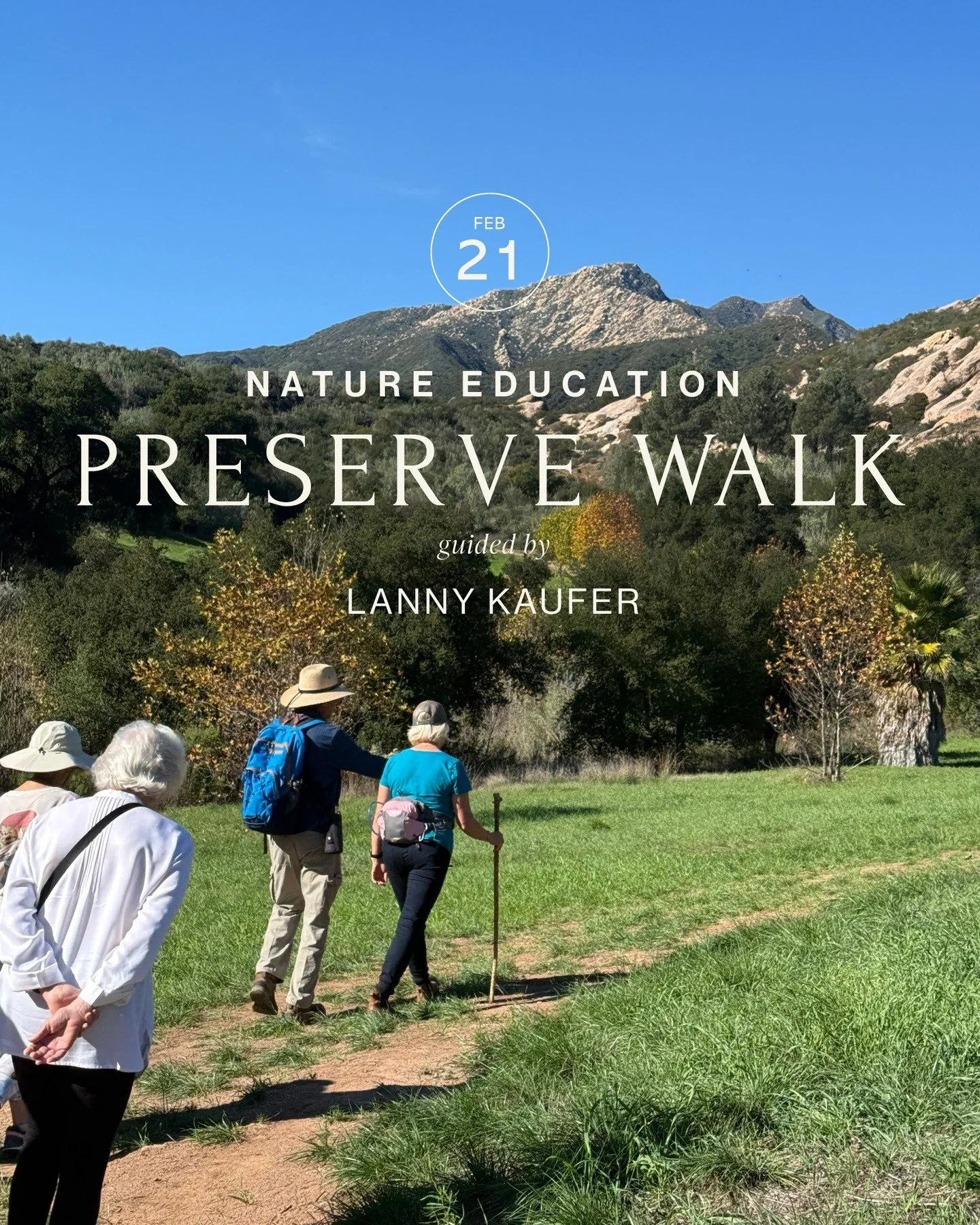🌿 Join us for a Nature Preserve Walk with Lanny Kaufer @ojaiherbal

Saturday, Feb 21, 2026
9:00 AM - 11:00 AM

Join us for a unique nature education experience as we explore the trails of the Nature Preserve, only accessible through guided tours! Wi