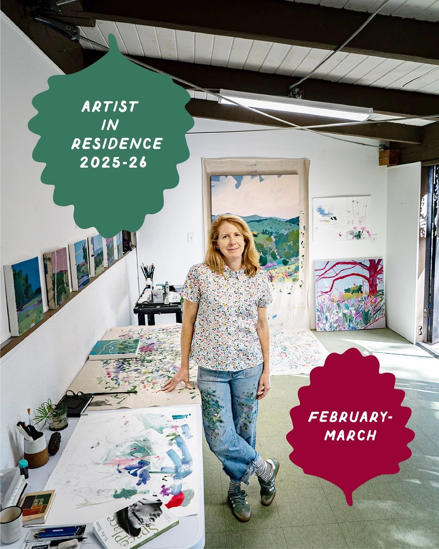 🌿 The landscape paintings of Emily Thomas Maharry @em_thomas_maharry, our current 1-Month Artist-in-Residence at Taft Gardens, are translations of emotion into imagery. Her abstract works have a kind of magic, giving the viewer a strange sense of fa